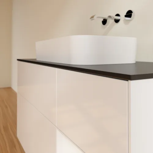 Picture of VILLEROY BOCH Finion Vanity unit, with lighting, 3 pull-out compartments, 1200 x 603 x 501 mm, Glossy White Lacquer / Glossy White Lacquer / Glass Black Matt #G712GFGF