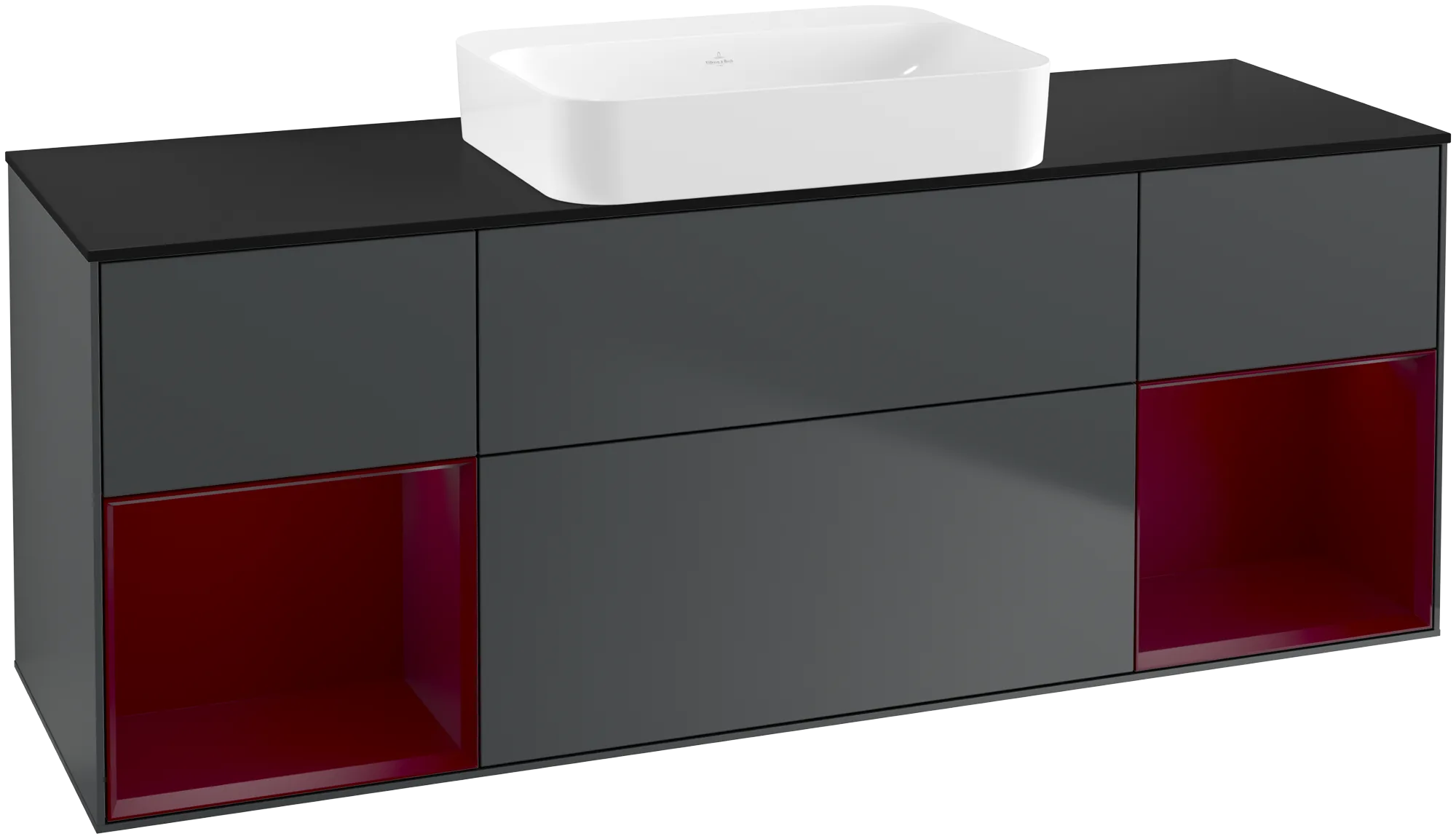 Bild von VILLEROY BOCH Finion Waschbeckenunterschrank, mit Beleuchtung, 4 Auszüge, 1600 x 603 x 501 mm, Midnight Blue Matt Lacquer / Peony Matt Lacquer / Glass Black Matt #G742HBHG
