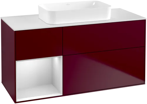 Bild von VILLEROY BOCH Finion Waschbeckenunterschrank, mit Beleuchtung, 3 Auszüge, 1200 x 603 x 501 mm, Peony Matt Lacquer / White Matt Lacquer / Glass White Matt #G701MTHB