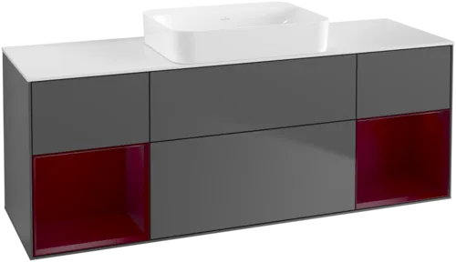 Bild von VILLEROY BOCH Finion Waschbeckenunterschrank, mit Beleuchtung, 4 Auszüge, 1600 x 603 x 501 mm, Anthracite Matt Lacquer / Peony Matt Lacquer / Glass White Matt #G741HBGK