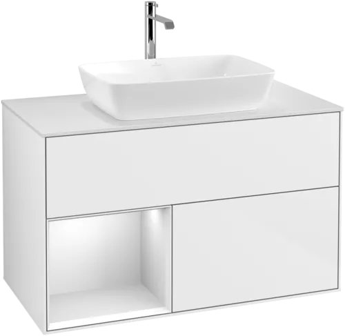 Bild von VILLEROY BOCH Finion Waschbeckenunterschrank, mit Beleuchtung, 2 Auszüge, 1000 x 603 x 501 mm, Glossy White Lacquer / White Matt Lacquer / Glass White Matt #G771MTGF