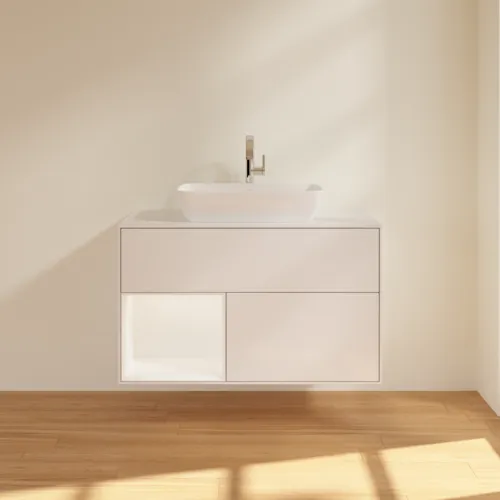 Bild von VILLEROY BOCH Finion Waschbeckenunterschrank, mit Beleuchtung, 2 Auszüge, 1000 x 603 x 501 mm, Glossy White Lacquer / White Matt Lacquer / Glass White Matt #G771MTGF