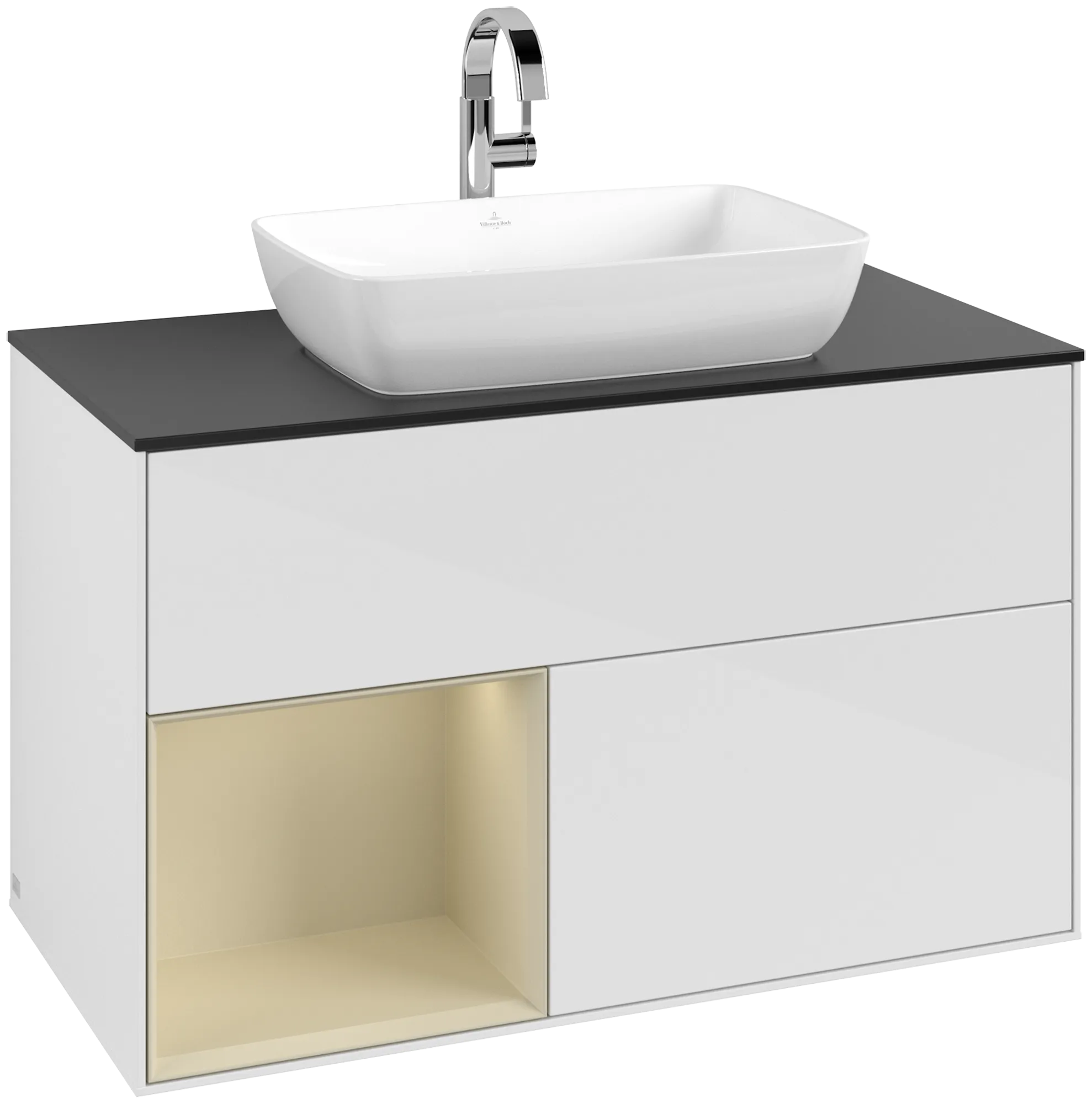 Bild von VILLEROY BOCH Finion Waschbeckenunterschrank, mit Beleuchtung, 2 Auszüge, 1000 x 603 x 501 mm, Glossy White Lacquer / Silk Grey Matt Lacquer / Glass Black Matt #G772HJGF