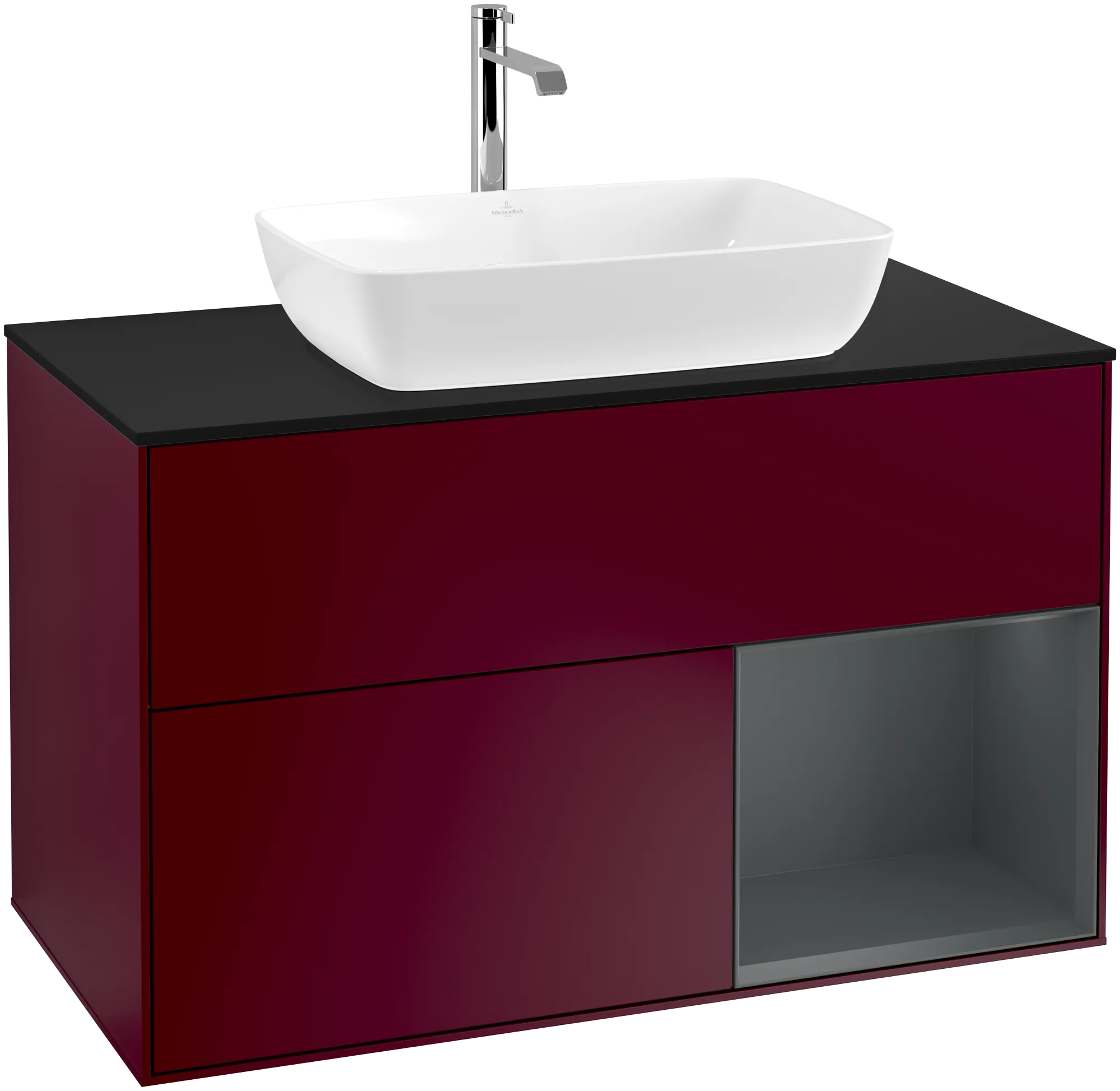 Bild von VILLEROY BOCH Finion Waschbeckenunterschrank, mit Beleuchtung, 2 Auszüge, 1000 x 603 x 501 mm, Peony Matt Lacquer / Midnight Blue Matt Lacquer / Glass Black Matt #G782HGHB
