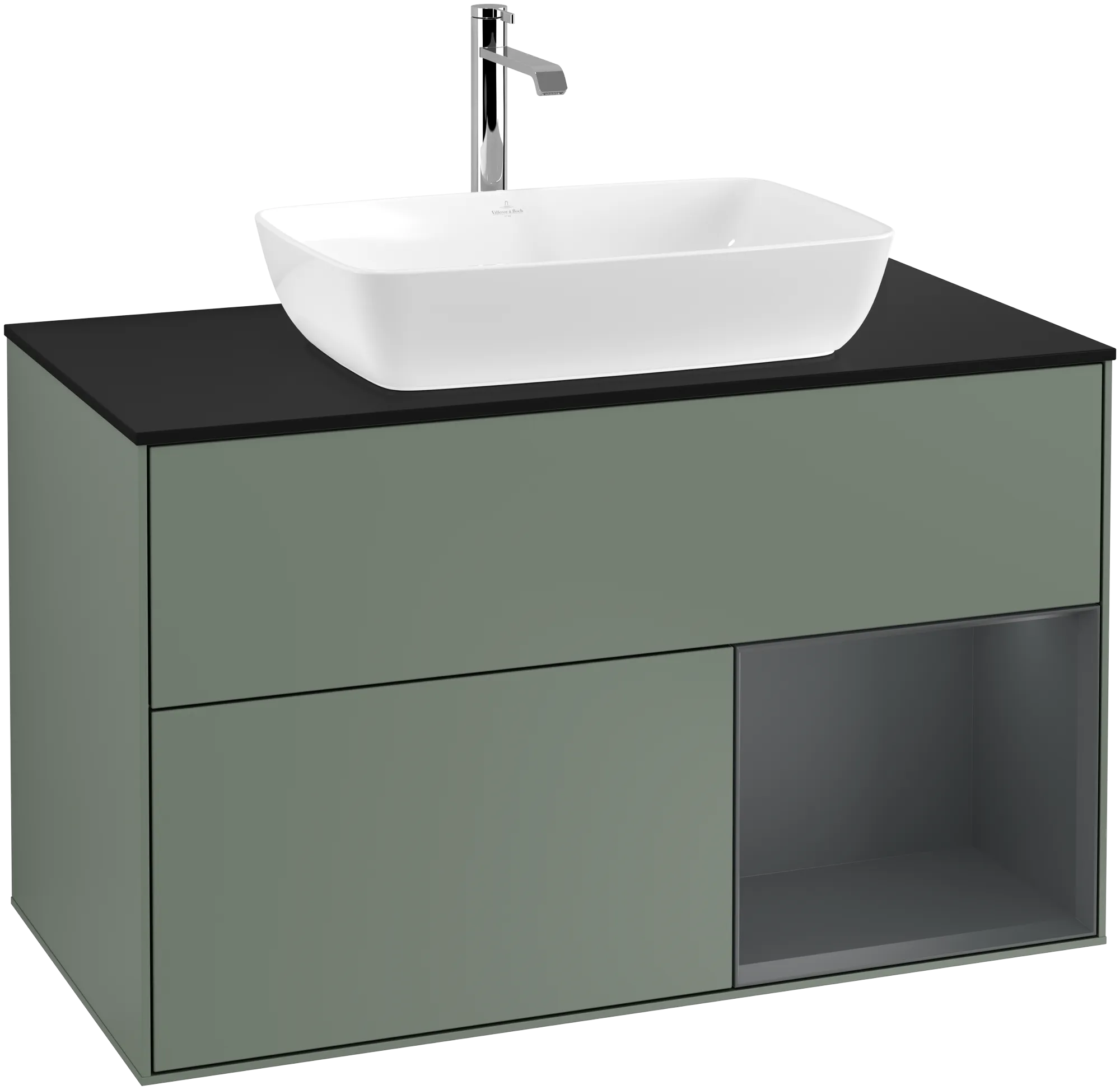 Bild von VILLEROY BOCH Finion Waschbeckenunterschrank, mit Beleuchtung, 2 Auszüge, 1000 x 603 x 501 mm, Olive Matt Lacquer / Midnight Blue Matt Lacquer / Glass Black Matt #G782HGGM