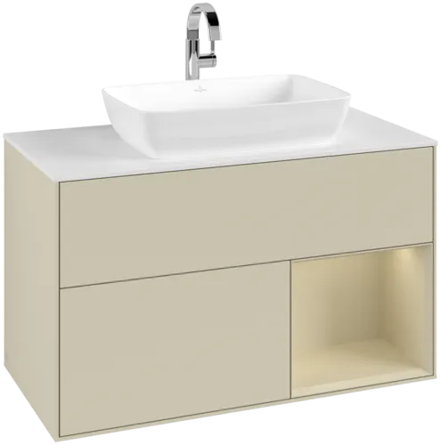 Bild von VILLEROY BOCH Finion Waschbeckenunterschrank, mit Beleuchtung, 2 Auszüge, 1000 x 603 x 501 mm, Silk Grey Matt Lacquer / Silk Grey Matt Lacquer / Glass White Matt #G781HJHJ