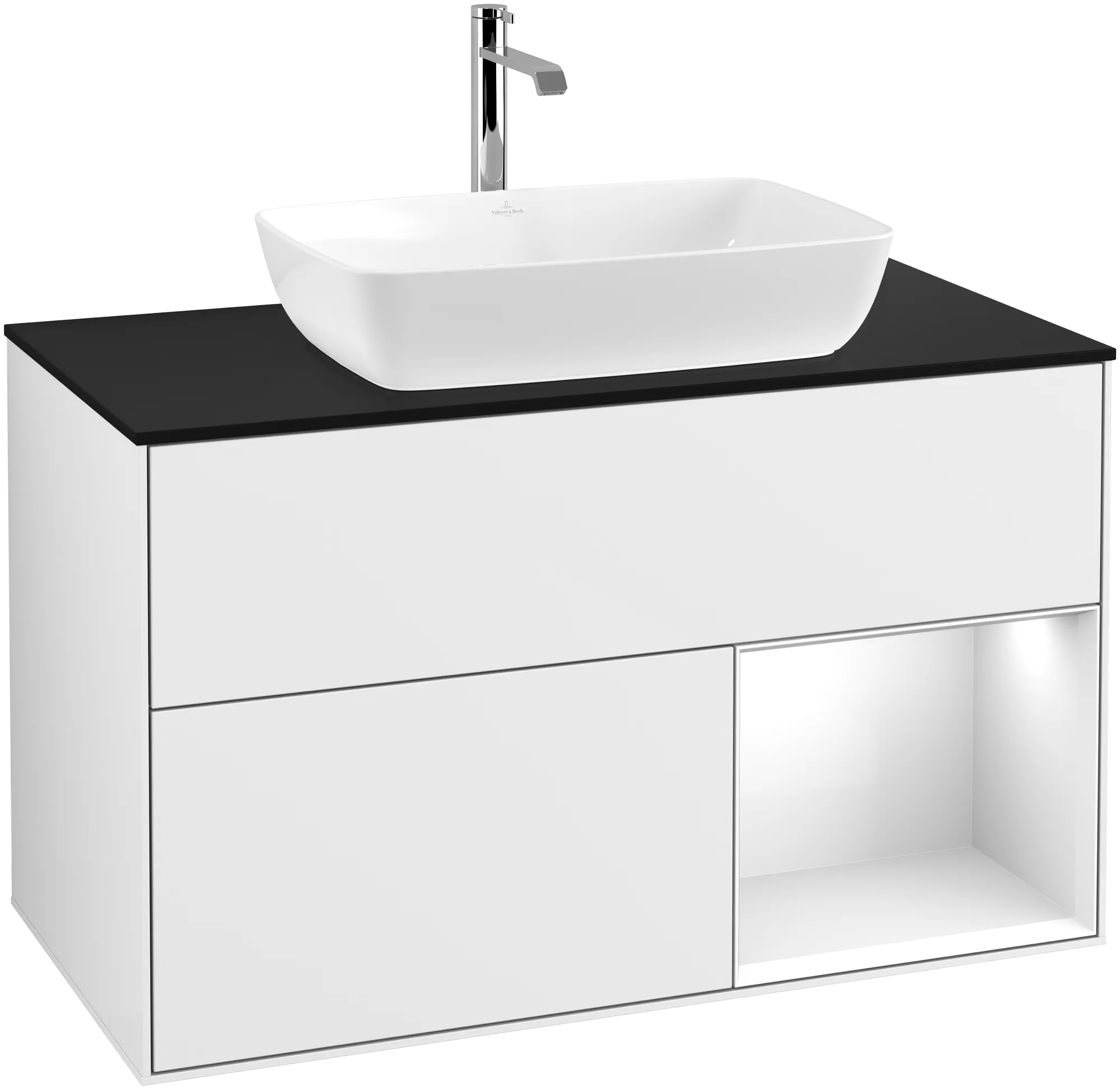 Bild von VILLEROY BOCH Finion Waschbeckenunterschrank, mit Beleuchtung, 2 Auszüge, 1000 x 603 x 501 mm, Glossy White Lacquer / Glossy White Lacquer / Glass Black Matt #G782GFGF