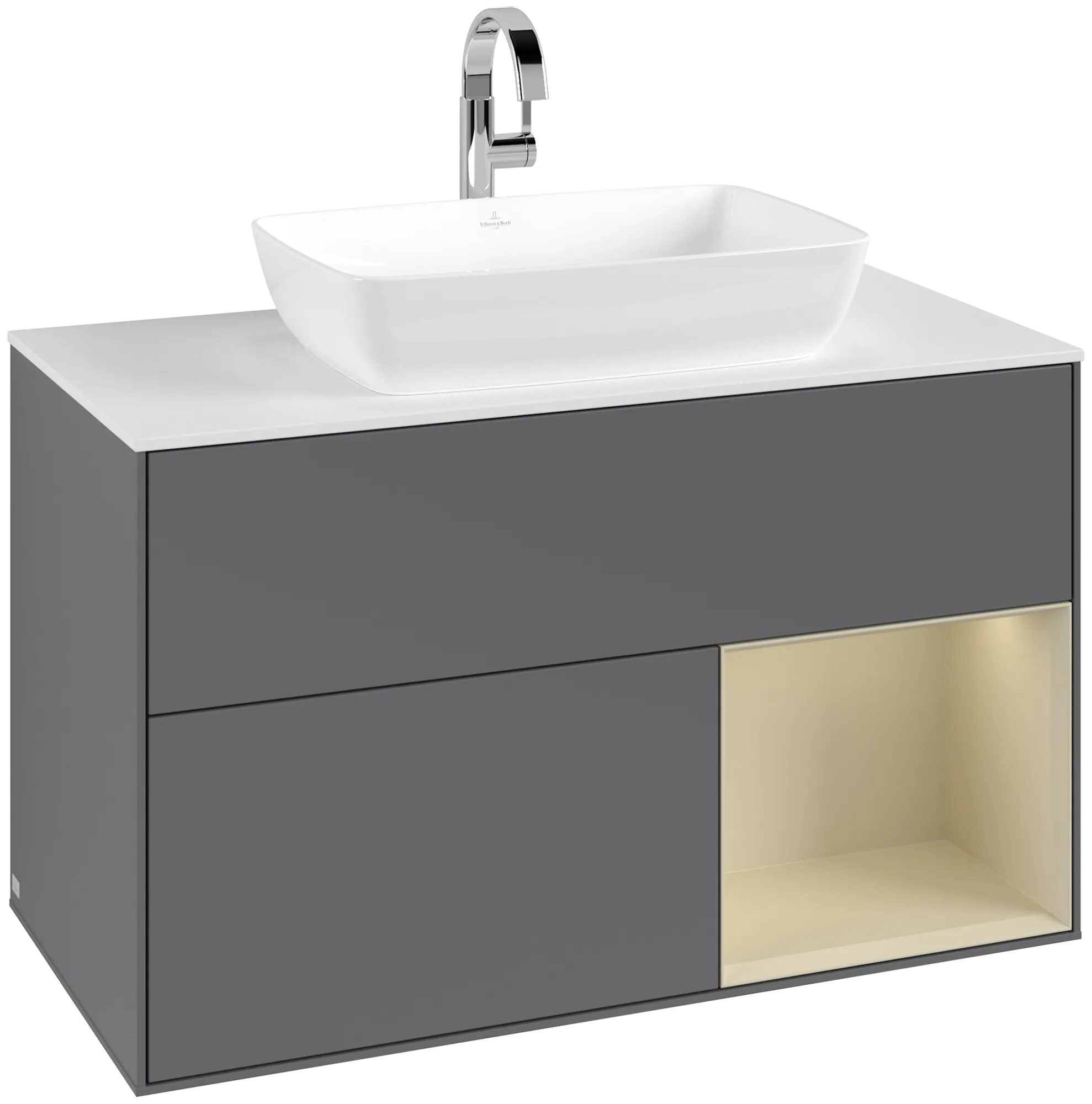 Bild von VILLEROY BOCH Finion Waschbeckenunterschrank, mit Beleuchtung, 2 Auszüge, 1000 x 603 x 501 mm, Anthracite Matt Lacquer / Silk Grey Matt Lacquer / Glass White Matt #G781HJGK