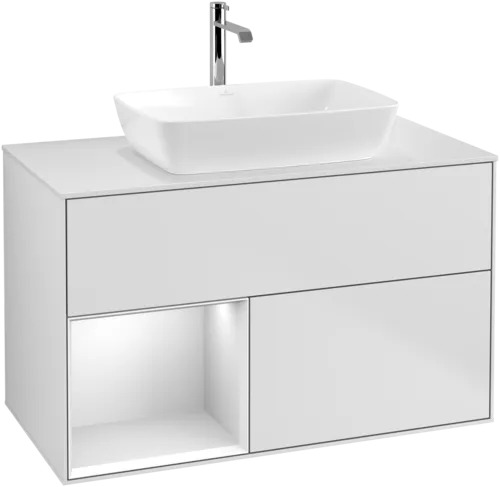 Bild von VILLEROY BOCH Finion Waschbeckenunterschrank, mit Beleuchtung, 2 Auszüge, 1000 x 603 x 501 mm, White Matt Lacquer / White Matt Lacquer / Glass White Matt #G771MTMT