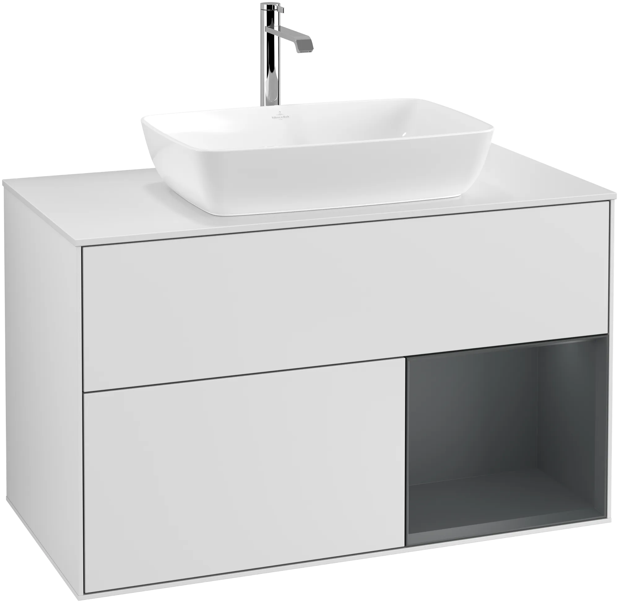 Bild von VILLEROY BOCH Finion Waschbeckenunterschrank, mit Beleuchtung, 2 Auszüge, 1000 x 603 x 501 mm, White Matt Lacquer / Midnight Blue Matt Lacquer / Glass White Matt #G781HGMT