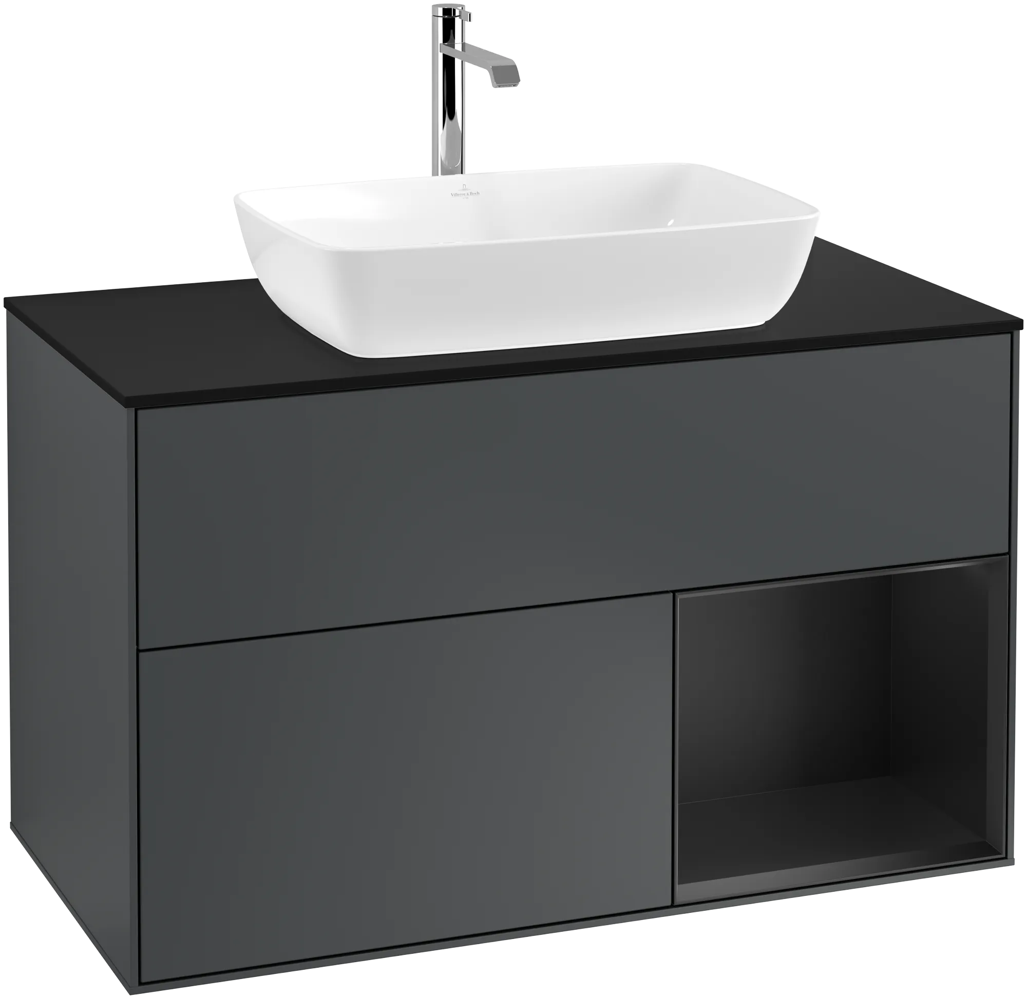 Bild von VILLEROY BOCH Finion Waschbeckenunterschrank, mit Beleuchtung, 2 Auszüge, 1000 x 603 x 501 mm, Midnight Blue Matt Lacquer / Black Matt Lacquer / Glass Black Matt #G782PDHG