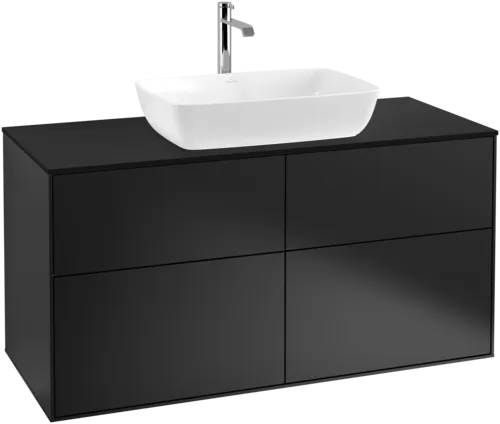 Bild von VILLEROY BOCH Finion Waschbeckenunterschrank, mit Beleuchtung, 4 Auszüge, 1200 x 603 x 501 mm, Black Matt Lacquer / Glass Black Matt #G79200PD