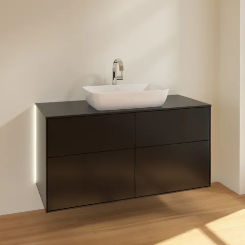 Bild von VILLEROY BOCH Finion Waschbeckenunterschrank, mit Beleuchtung, 4 Auszüge, 1200 x 603 x 501 mm, Black Matt Lacquer / Glass Black Matt #G79200PD
