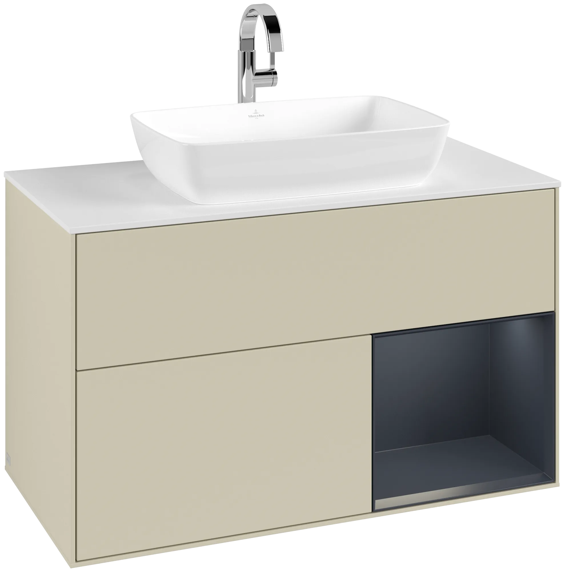 Bild von VILLEROY BOCH Finion Waschbeckenunterschrank, mit Beleuchtung, 2 Auszüge, 1000 x 603 x 501 mm, Silk Grey Matt Lacquer / Midnight Blue Matt Lacquer / Glass White Matt #G781HGHJ