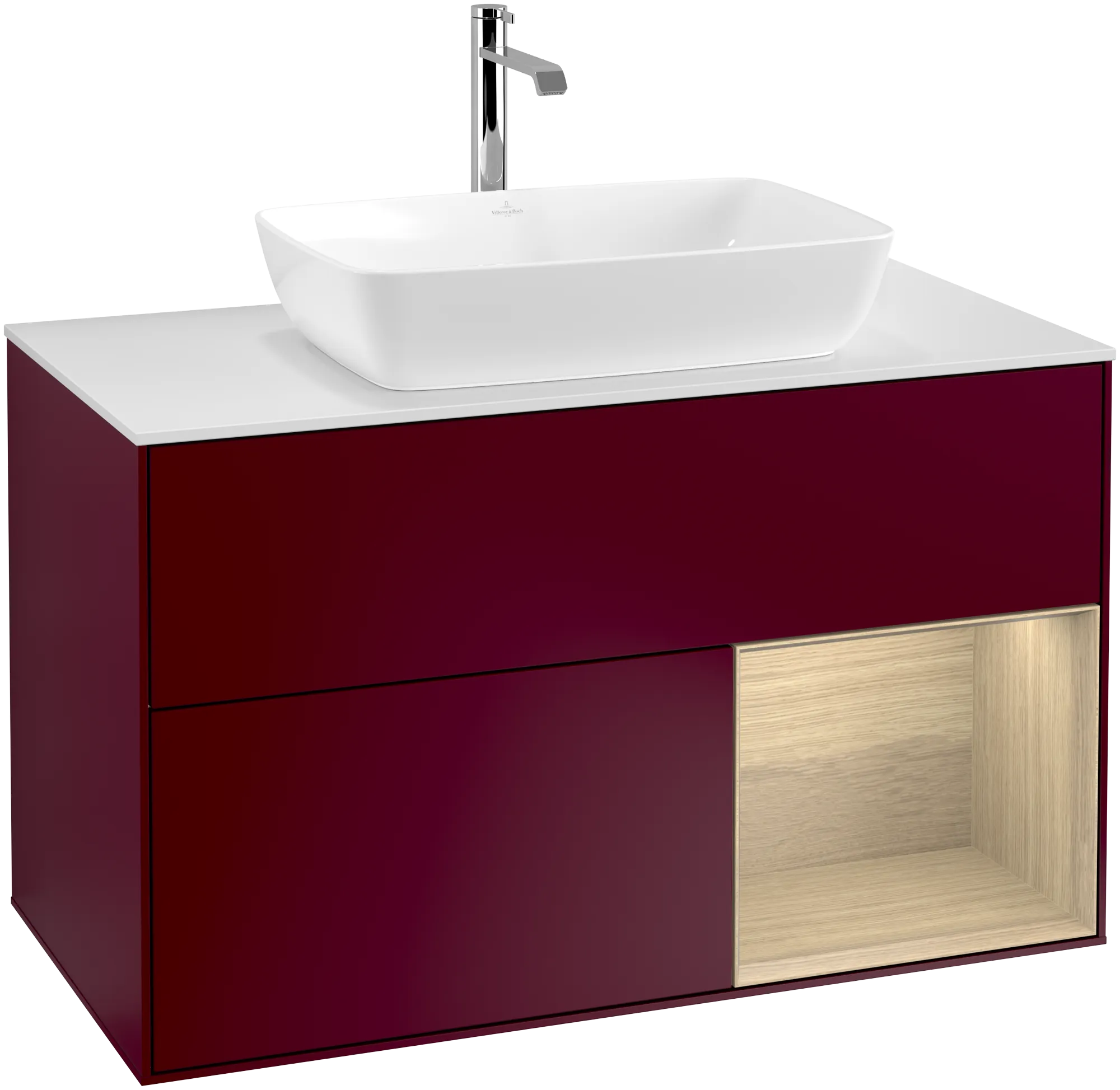 Bild von VILLEROY BOCH Finion Waschbeckenunterschrank, mit Beleuchtung, 2 Auszüge, 1000 x 603 x 501 mm, Peony Matt Lacquer / Oak Veneer / Glass White Matt #G781PCHB