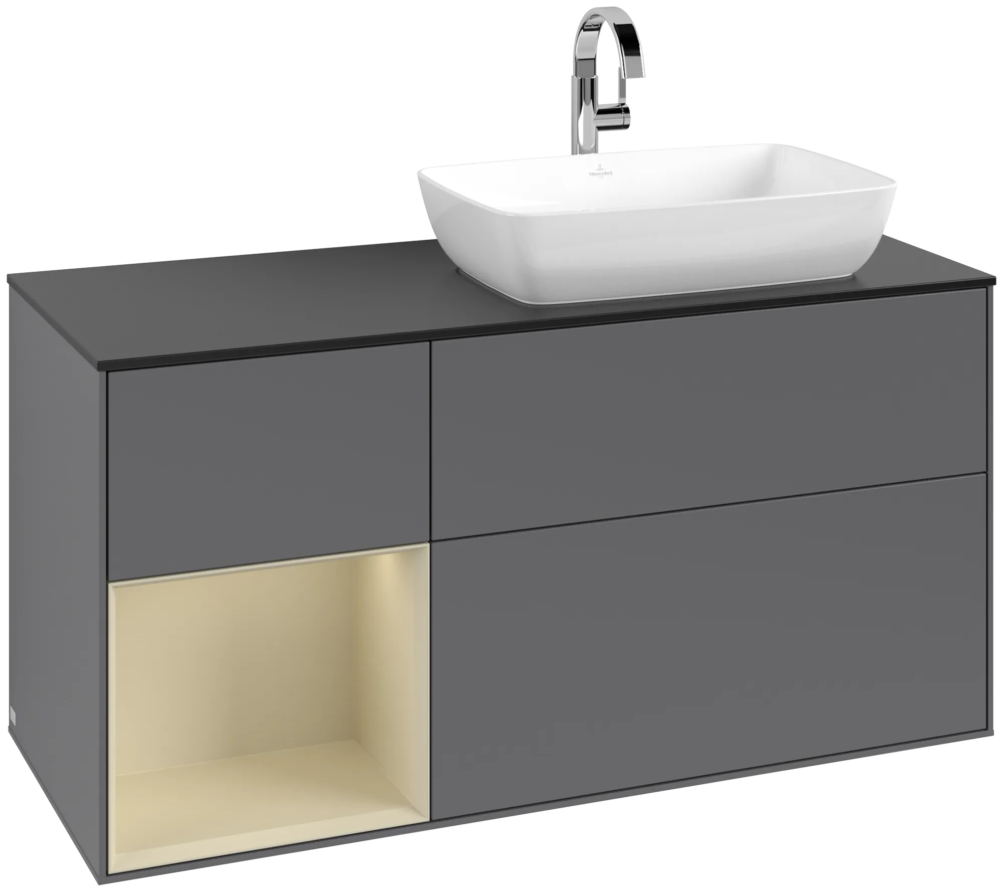 Obrázek VILLEROY BOCH Finion Vanity unit, with lighting, 3 pull-out compartments, 1200 x 603 x 501 mm, Anthracite Matt Lacquer / Silk Grey Matt Lacquer / Glass Black Matt #G802HJGK