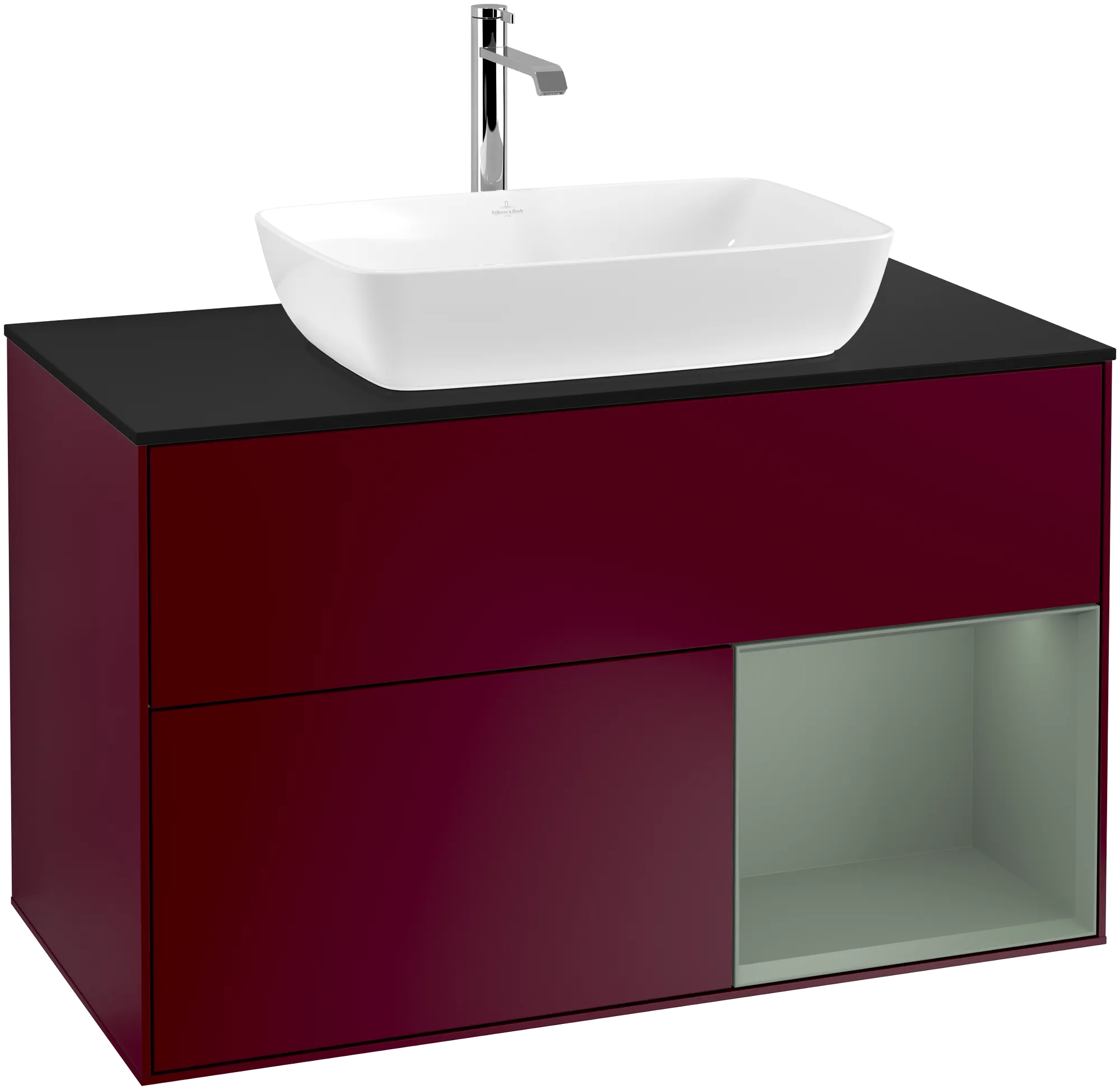 Bild von VILLEROY BOCH Finion Waschbeckenunterschrank, mit Beleuchtung, 2 Auszüge, 1000 x 603 x 501 mm, Peony Matt Lacquer / Olive Matt Lacquer / Glass Black Matt #G782GMHB