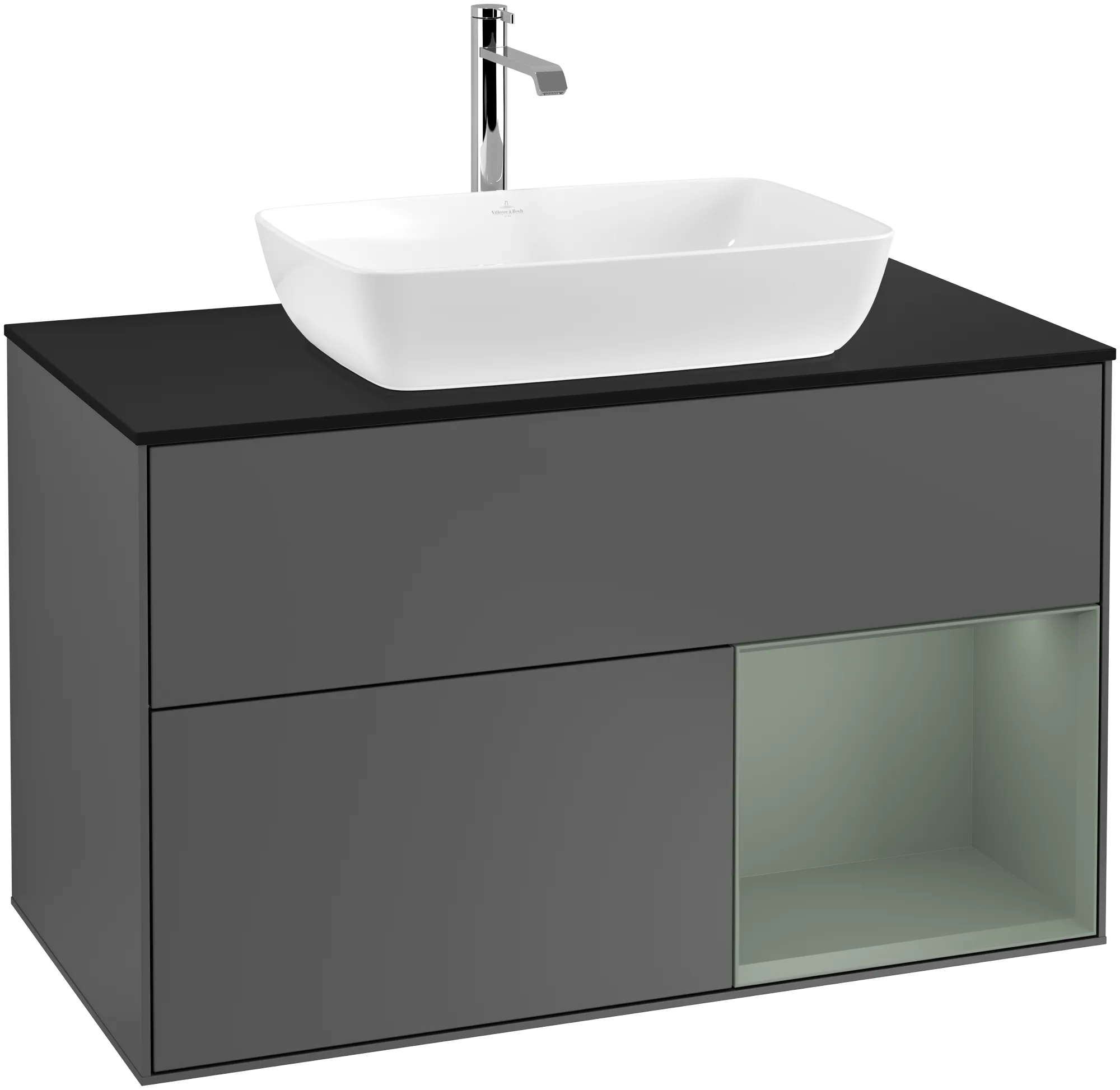 Bild von VILLEROY BOCH Finion Waschbeckenunterschrank, mit Beleuchtung, 2 Auszüge, 1000 x 603 x 501 mm, Anthracite Matt Lacquer / Olive Matt Lacquer / Glass Black Matt #G782GMGK