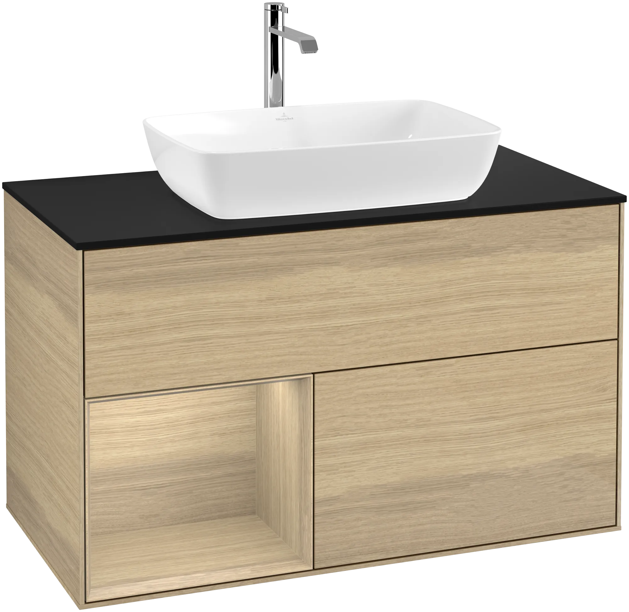 Bild von VILLEROY BOCH Finion Waschbeckenunterschrank, mit Beleuchtung, 2 Auszüge, 1000 x 603 x 501 mm, Oak Veneer / Oak Veneer / Glass Black Matt #G772PCPC