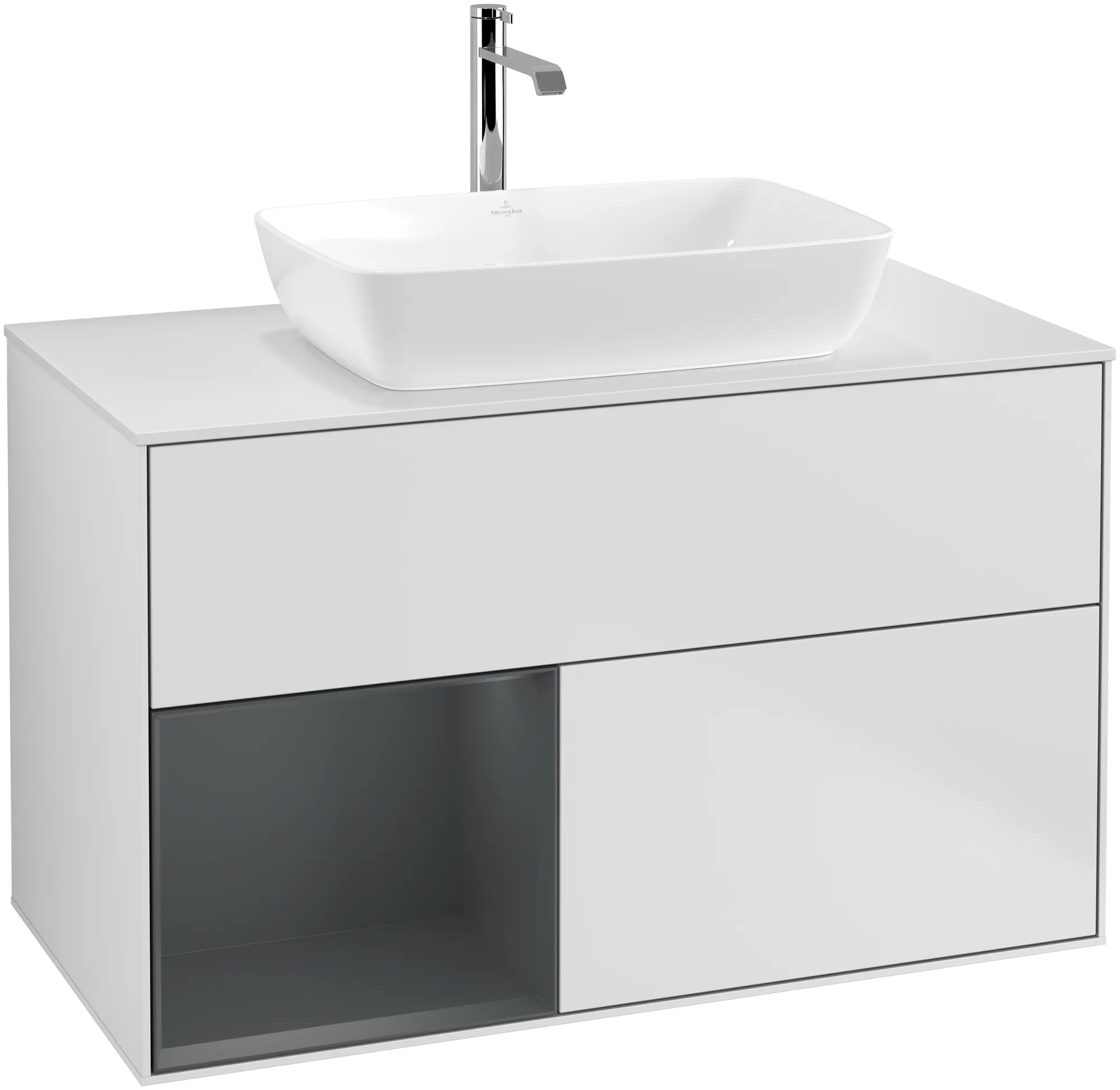 Bild von VILLEROY BOCH Finion Waschbeckenunterschrank, mit Beleuchtung, 2 Auszüge, 1000 x 603 x 501 mm, White Matt Lacquer / Midnight Blue Matt Lacquer / Glass White Matt #G771HGMT