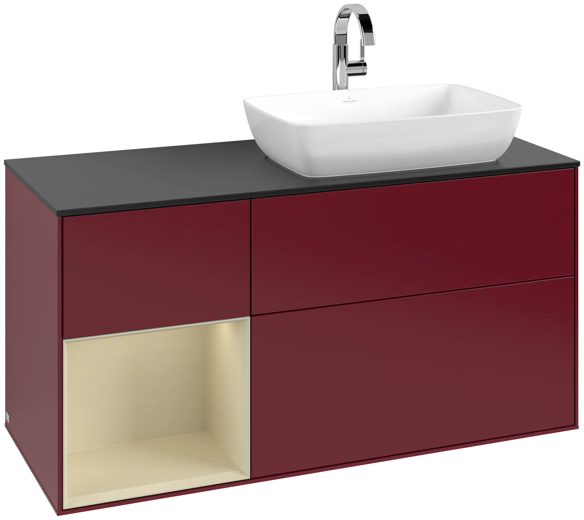 Bild von VILLEROY BOCH Finion Waschbeckenunterschrank, mit Beleuchtung, 3 Auszüge, 1200 x 603 x 501 mm, Peony Matt Lacquer / Silk Grey Matt Lacquer / Glass Black Matt #G802HJHB