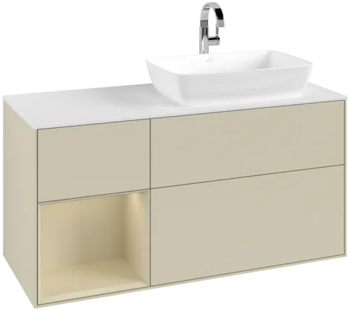 Bild von VILLEROY BOCH Finion Waschbeckenunterschrank, mit Beleuchtung, 3 Auszüge, 1200 x 603 x 501 mm, Silk Grey Matt Lacquer / Silk Grey Matt Lacquer / Glass White Matt #G801HJHJ