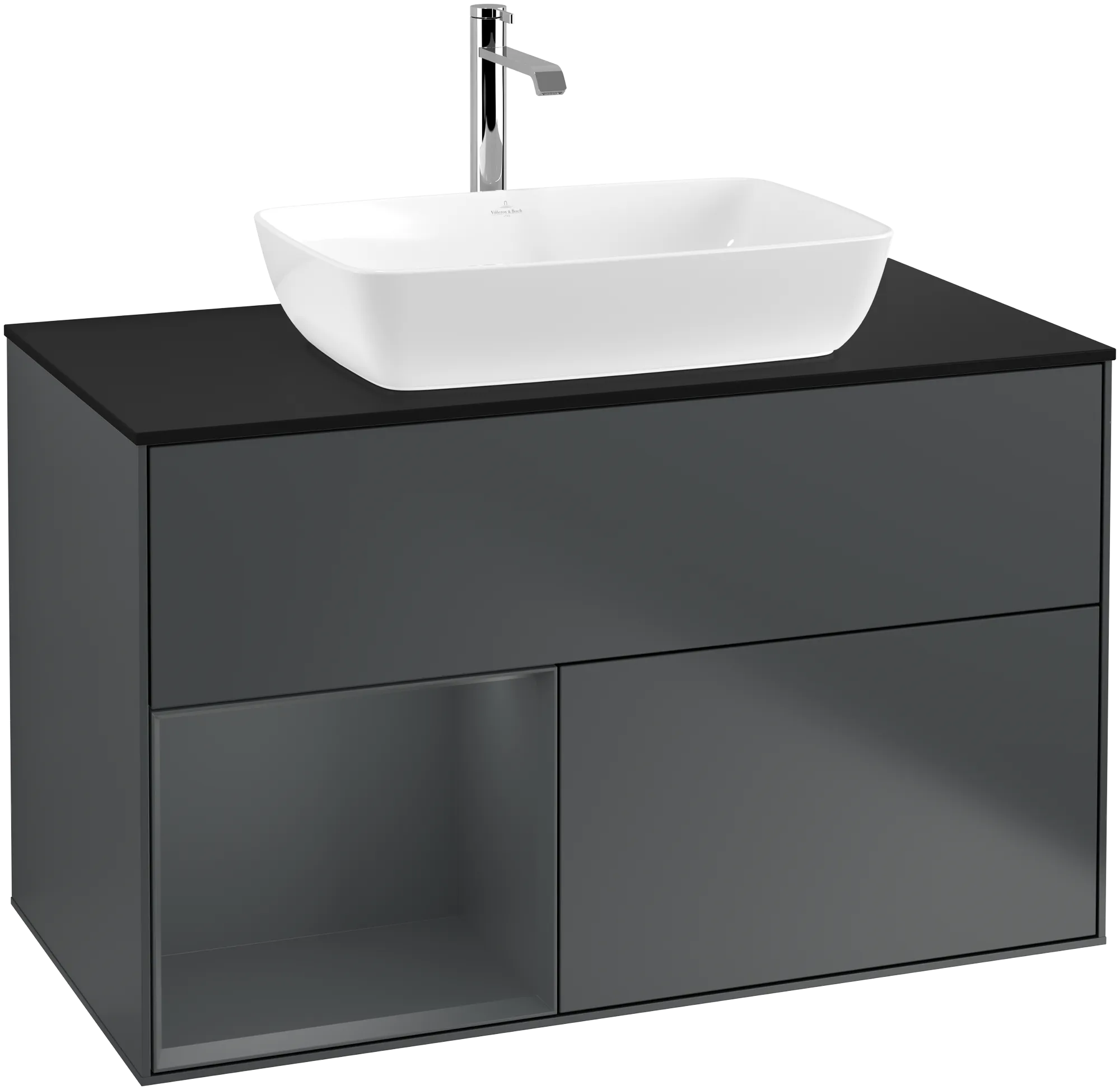 Bild von VILLEROY BOCH Finion Waschbeckenunterschrank, mit Beleuchtung, 2 Auszüge, 1000 x 603 x 501 mm, Midnight Blue Matt Lacquer / Midnight Blue Matt Lacquer / Glass Black Matt #G772HGHG