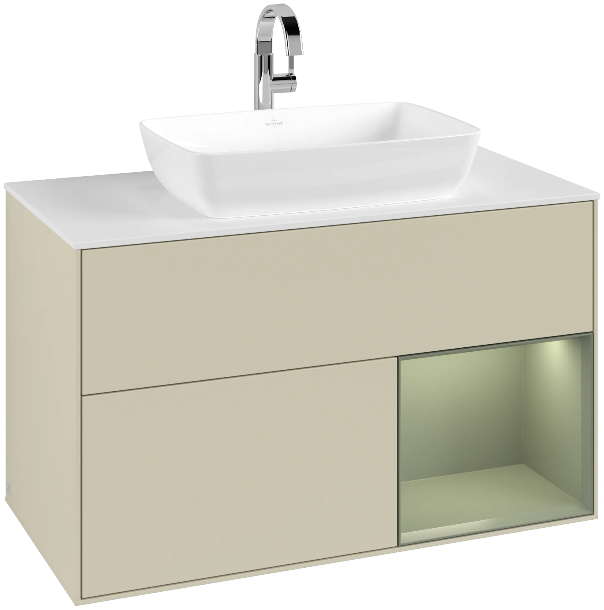 Bild von VILLEROY BOCH Finion Waschbeckenunterschrank, mit Beleuchtung, 2 Auszüge, 1000 x 603 x 501 mm, Silk Grey Matt Lacquer / Olive Matt Lacquer / Glass White Matt #G781GMHJ