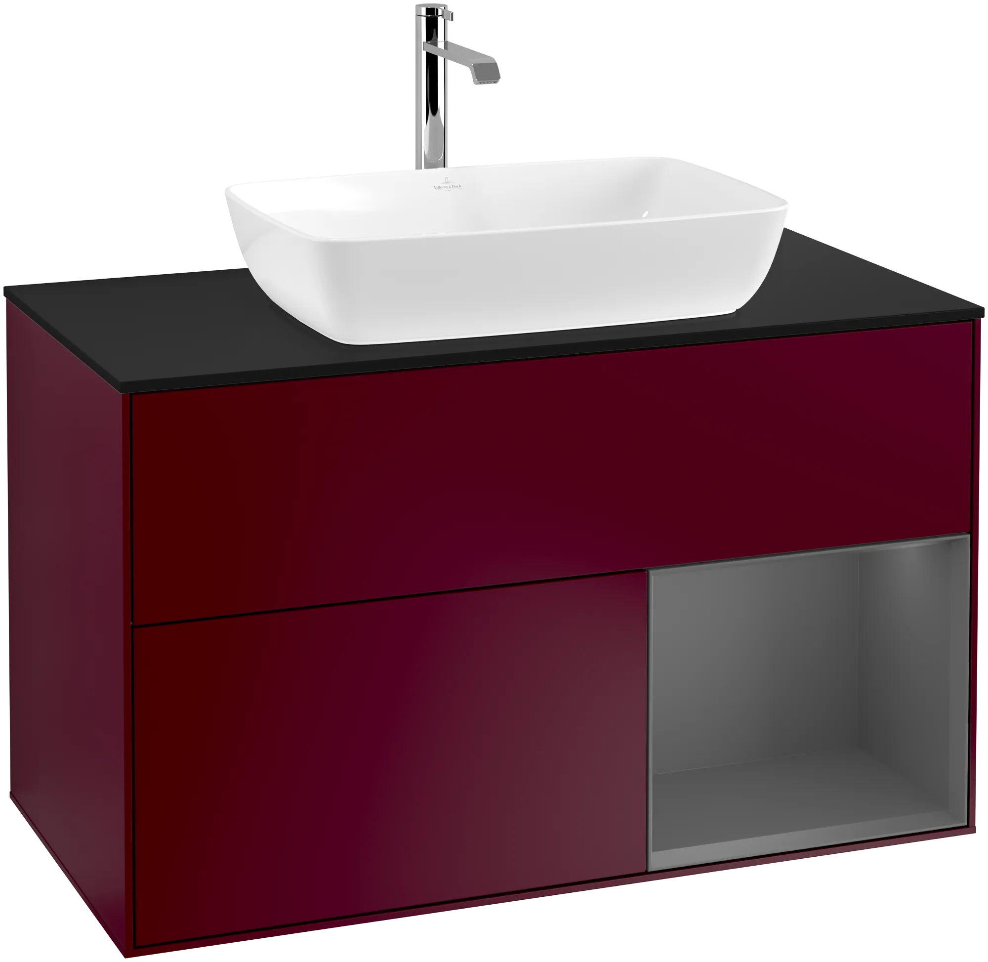 Bild von VILLEROY BOCH Finion Waschbeckenunterschrank, mit Beleuchtung, 2 Auszüge, 1000 x 603 x 501 mm, Peony Matt Lacquer / Anthracite Matt Lacquer / Glass Black Matt #G782GKHB