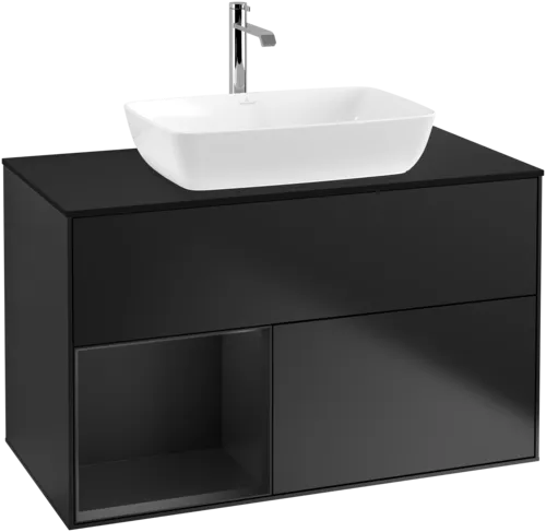 Bild von VILLEROY BOCH Finion Waschbeckenunterschrank, mit Beleuchtung, 2 Auszüge, 1000 x 603 x 501 mm, Black Matt Lacquer / Black Matt Lacquer / Glass Black Matt #G772PDPD