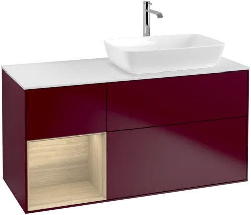 Bild von VILLEROY BOCH Finion Waschbeckenunterschrank, mit Beleuchtung, 3 Auszüge, 1200 x 603 x 501 mm, Peony Matt Lacquer / Oak Veneer / Glass White Matt #G801PCHB