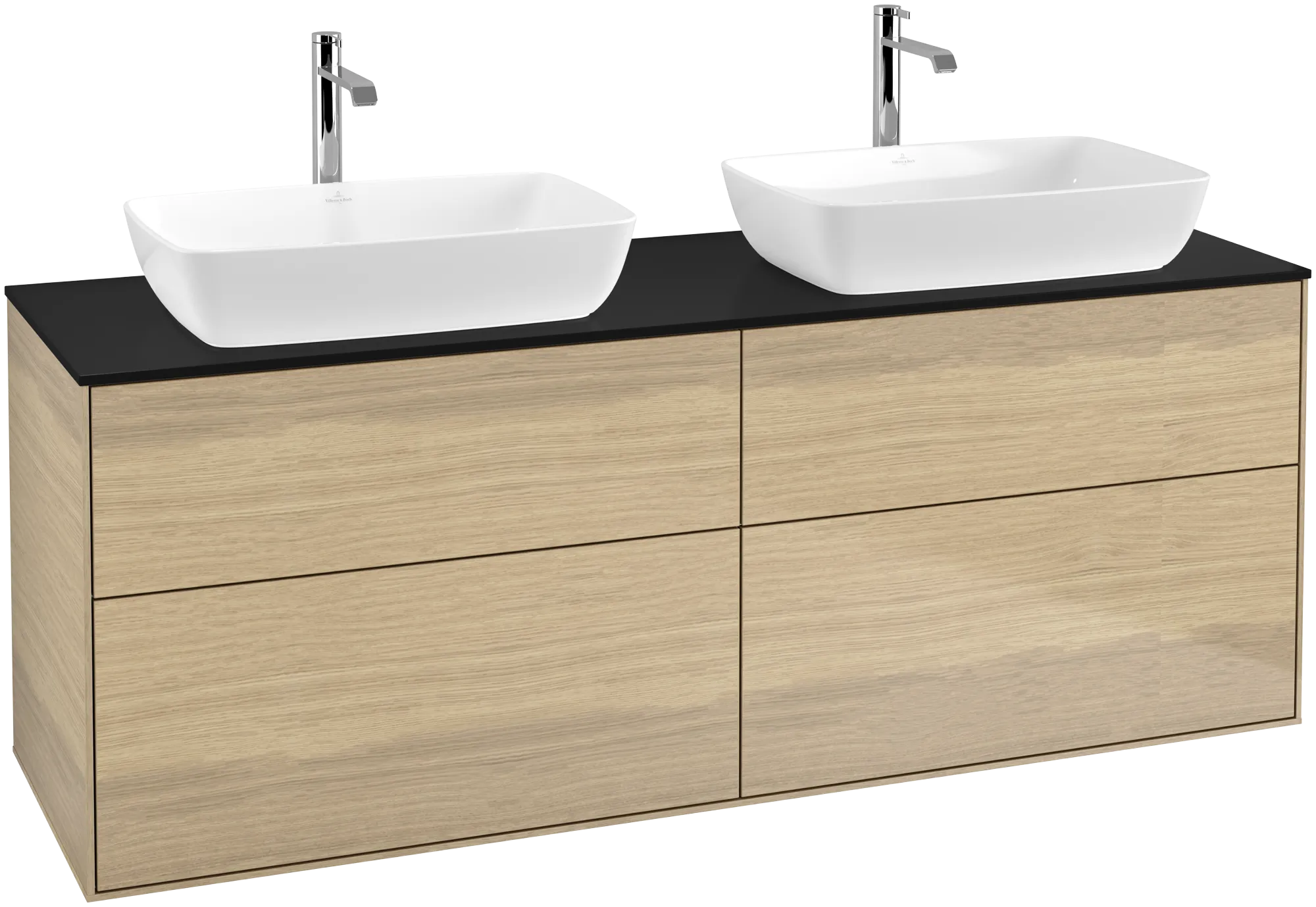 Bild von VILLEROY BOCH Finion Waschbeckenunterschrank, mit Beleuchtung, 4 Auszüge, 1600 x 603 x 501 mm, Oak Veneer / Glass Black Matt #G84200PC