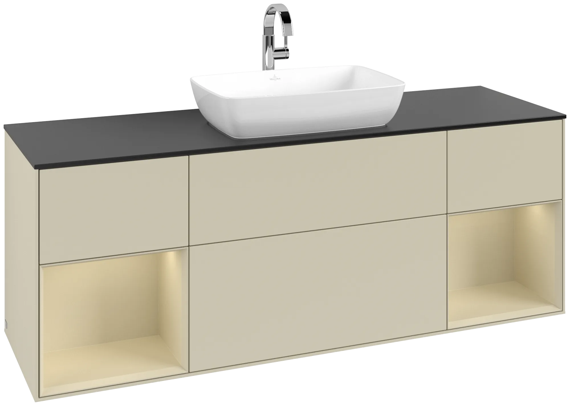 Bild von VILLEROY BOCH Finion Waschbeckenunterschrank, mit Beleuchtung, 4 Auszüge, 1600 x 603 x 501 mm, Silk Grey Matt Lacquer / Silk Grey Matt Lacquer / Glass Black Matt #G862HJHJ