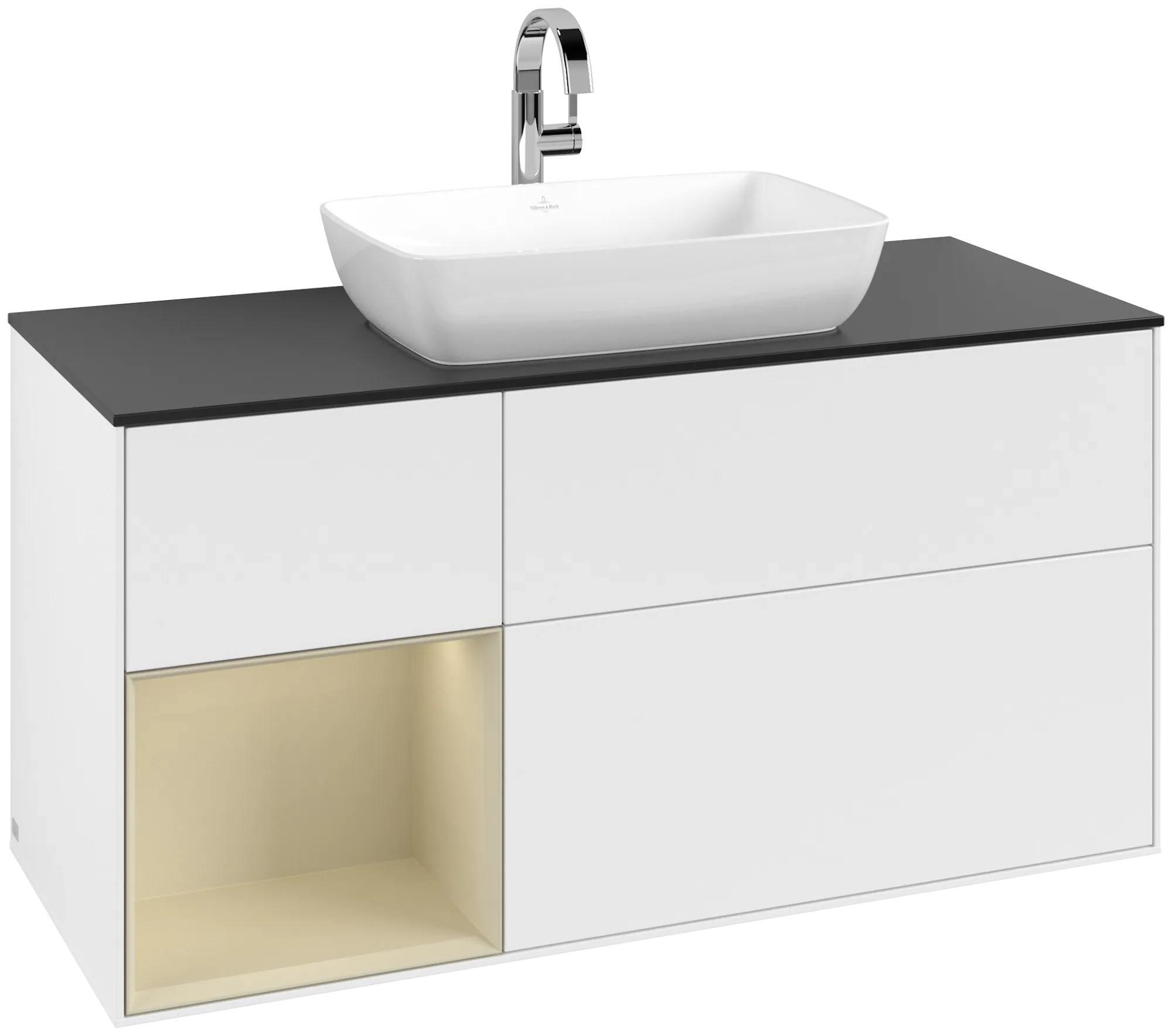 Obrázek VILLEROY BOCH Finion Vanity unit, with lighting, 3 pull-out compartments, 1200 x 603 x 501 mm, White Matt Lacquer / Silk Grey Matt Lacquer / Glass Black Matt #G822HJMT
