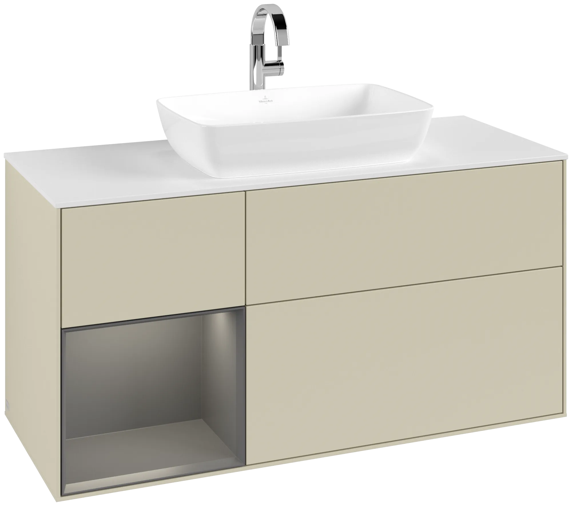 Bild von VILLEROY BOCH Finion Waschbeckenunterschrank, mit Beleuchtung, 3 Auszüge, 1200 x 603 x 501 mm, Silk Grey Matt Lacquer / Anthracite Matt Lacquer / Glass White Matt #G821GKHJ