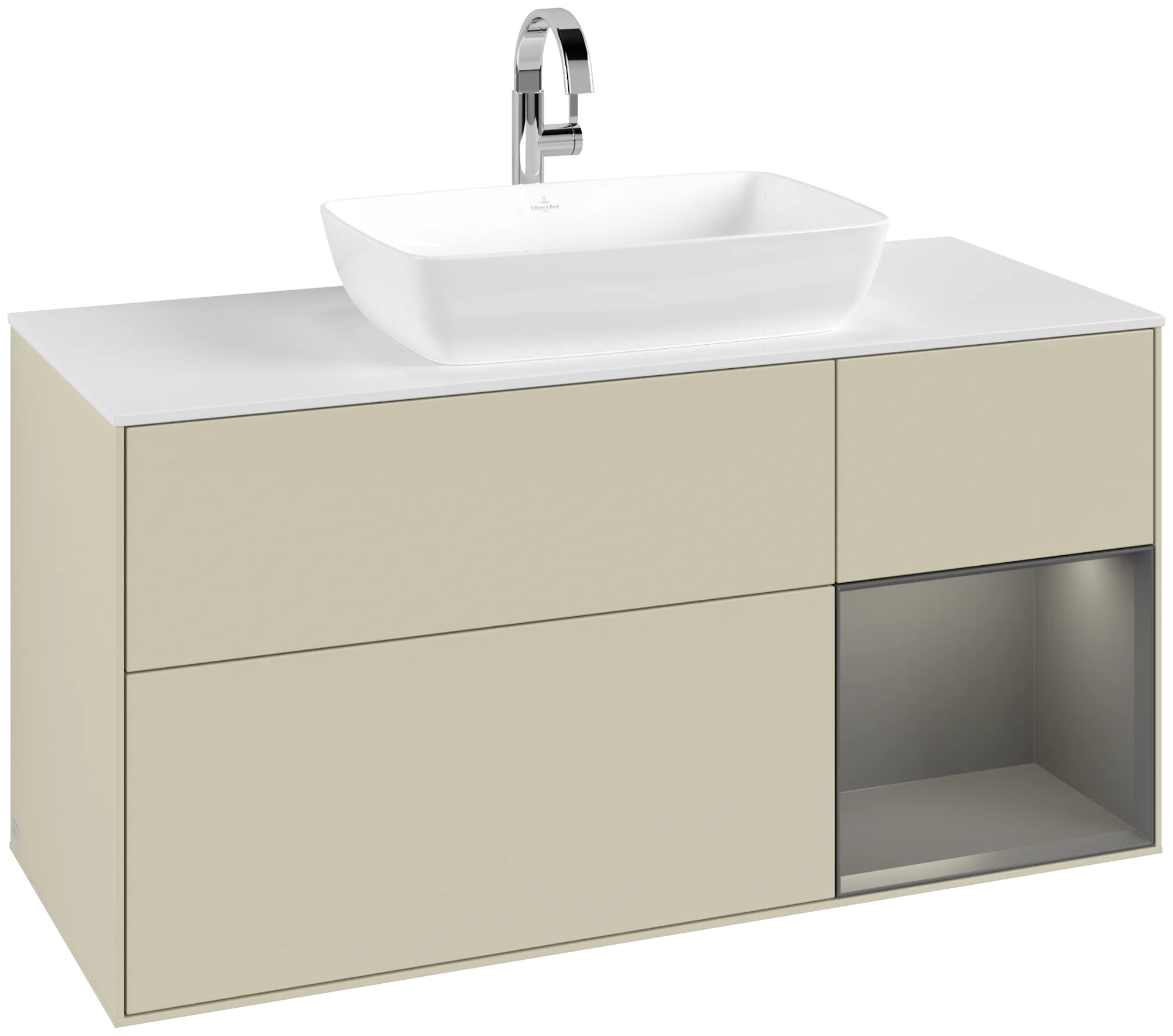 Bild von VILLEROY BOCH Finion Waschbeckenunterschrank, mit Beleuchtung, 3 Auszüge, 1200 x 603 x 501 mm, Silk Grey Matt Lacquer / Anthracite Matt Lacquer / Glass White Matt #G831GKHJ