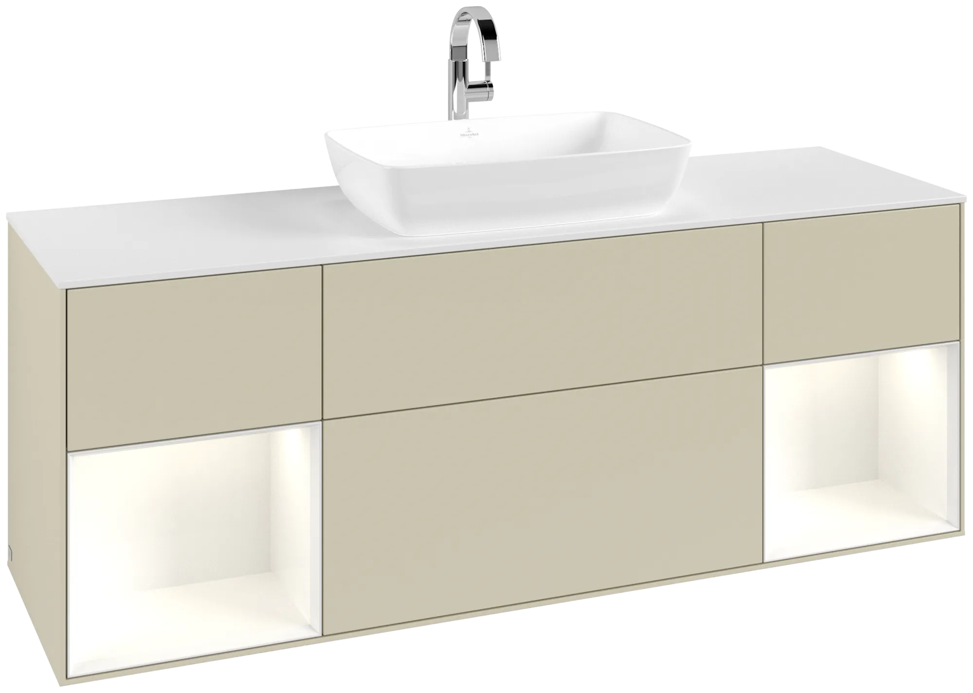 Bild von VILLEROY BOCH Finion Waschbeckenunterschrank, mit Beleuchtung, 4 Auszüge, 1600 x 603 x 501 mm, Silk Grey Matt Lacquer / Glossy White Lacquer / Glass White Matt #G861GFHJ