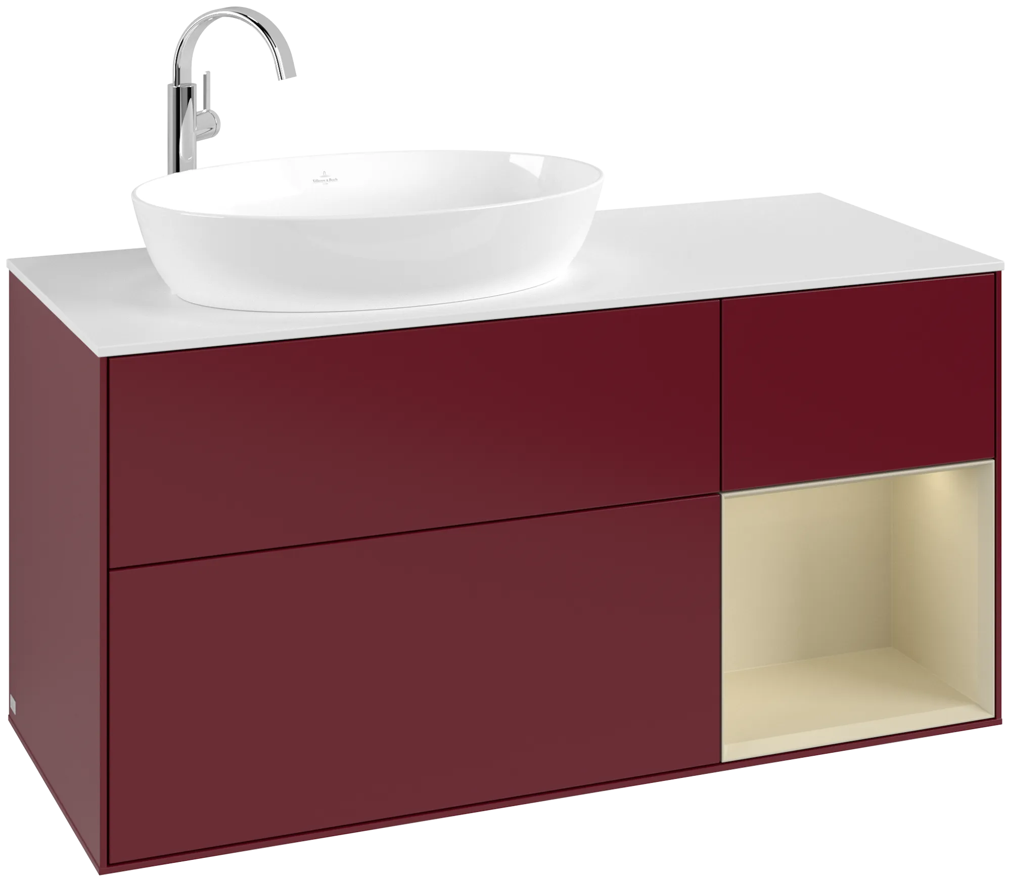 Bild von VILLEROY BOCH Finion Waschbeckenunterschrank, mit Beleuchtung, 3 Auszüge, 1200 x 603 x 501 mm, Peony Matt Lacquer / Silk Grey Matt Lacquer / Glass White Matt #G931HJHB