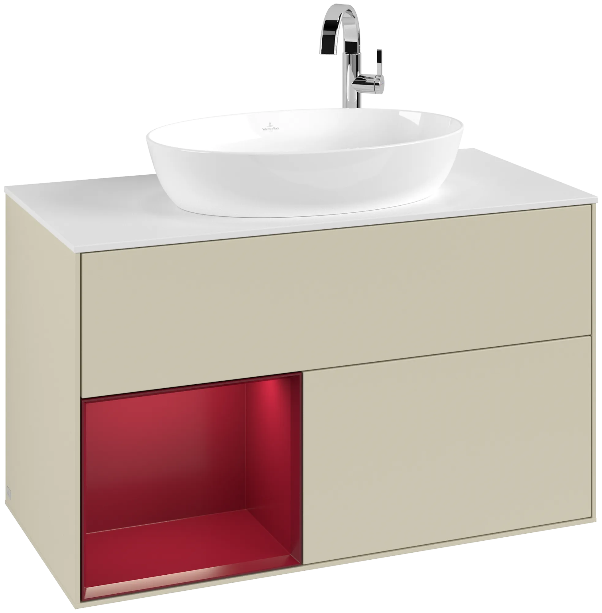 Bild von VILLEROY BOCH Finion Waschbeckenunterschrank, mit Beleuchtung, 2 Auszüge, 1000 x 603 x 501 mm, Silk Grey Matt Lacquer / Peony Matt Lacquer / Glass White Matt #G891HBHJ