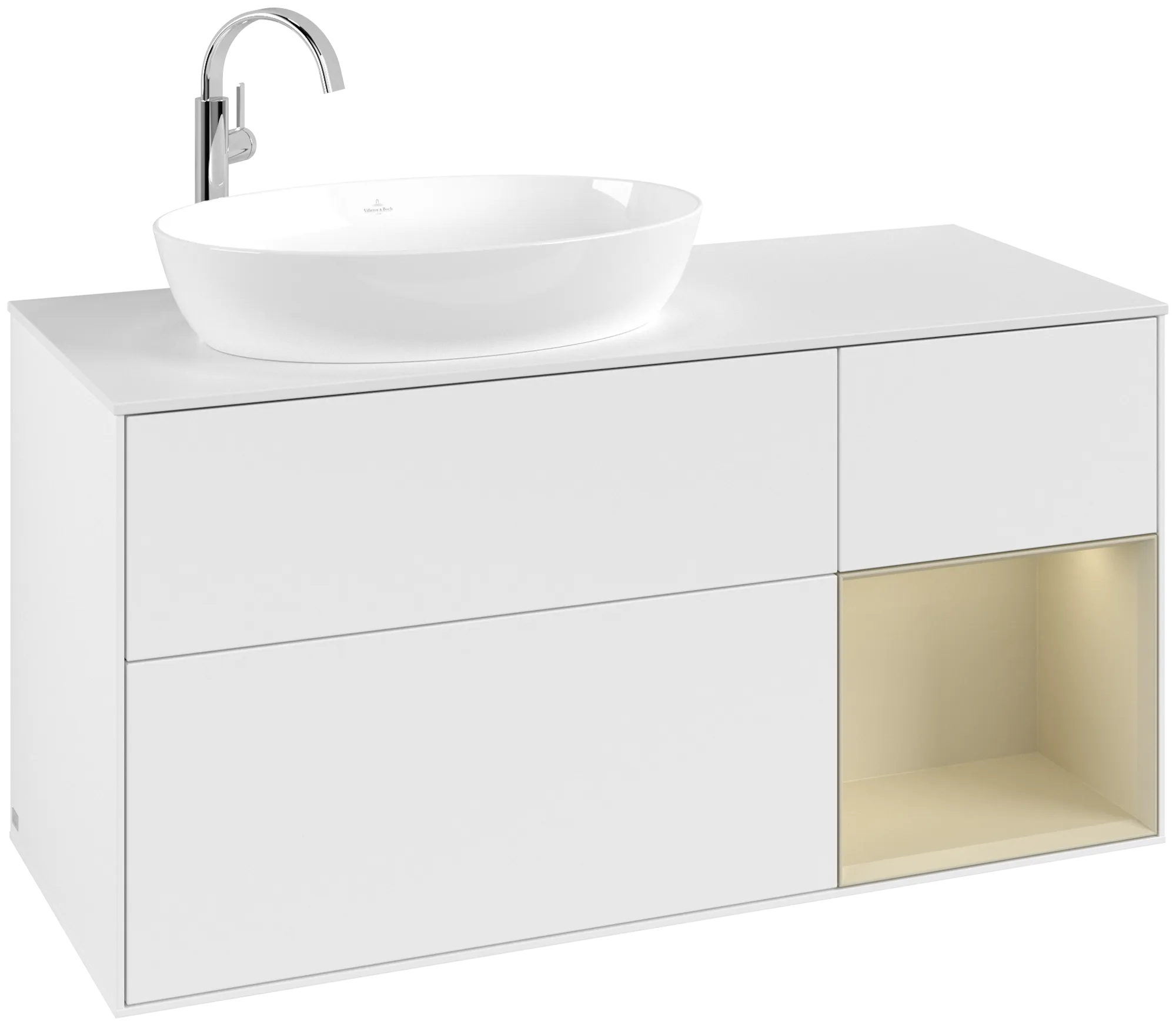 Bild von VILLEROY BOCH Finion Waschbeckenunterschrank, mit Beleuchtung, 3 Auszüge, 1200 x 603 x 501 mm, White Matt Lacquer / Silk Grey Matt Lacquer / Glass White Matt #G931HJMT