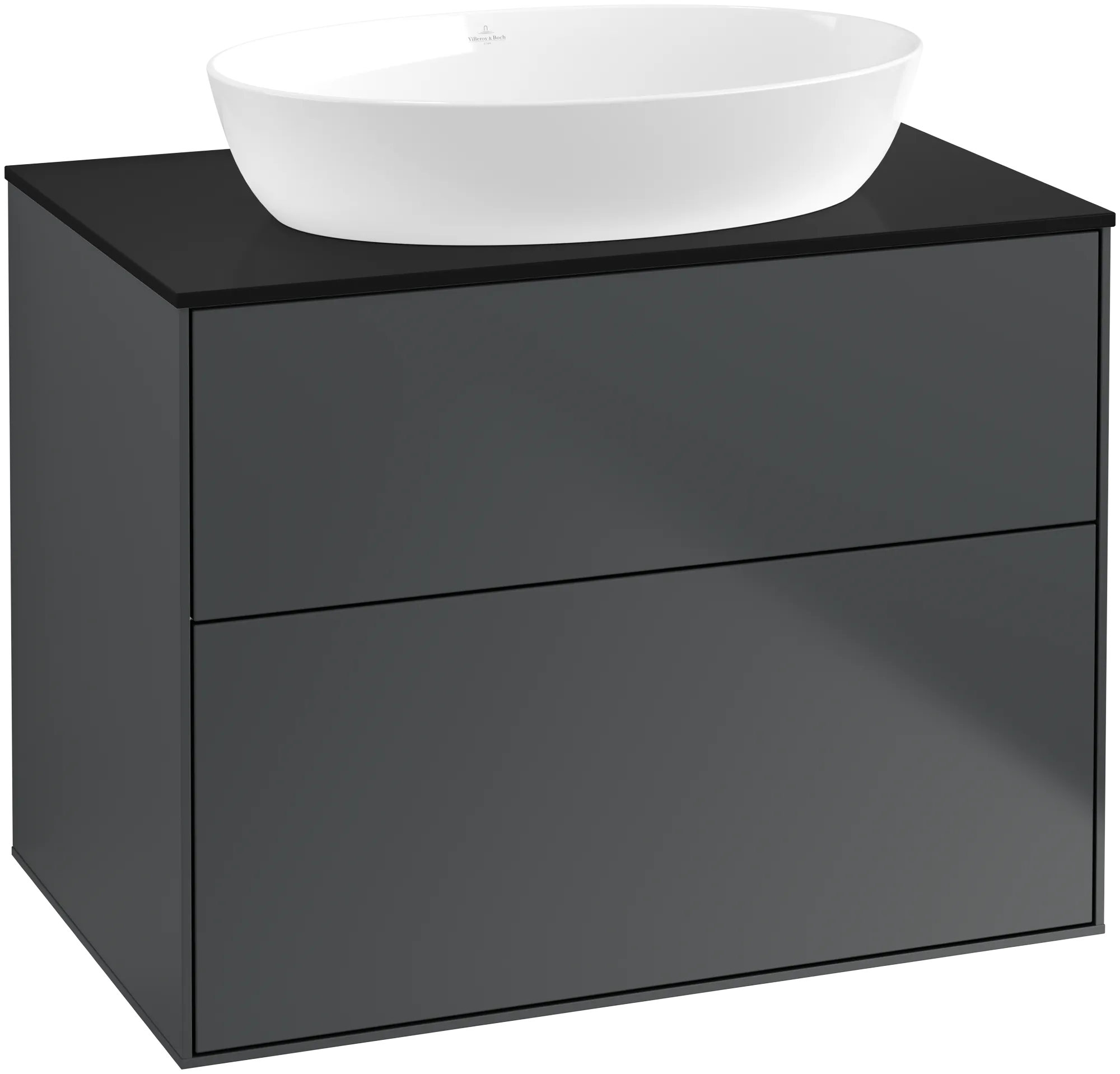 Picture of VILLEROY BOCH Finion Vanity unit, with lighting, 2 pull-out compartments, 800 x 603 x 501 mm, Midnight Blue Matt Lacquer / Glass Black Matt #G99200HG