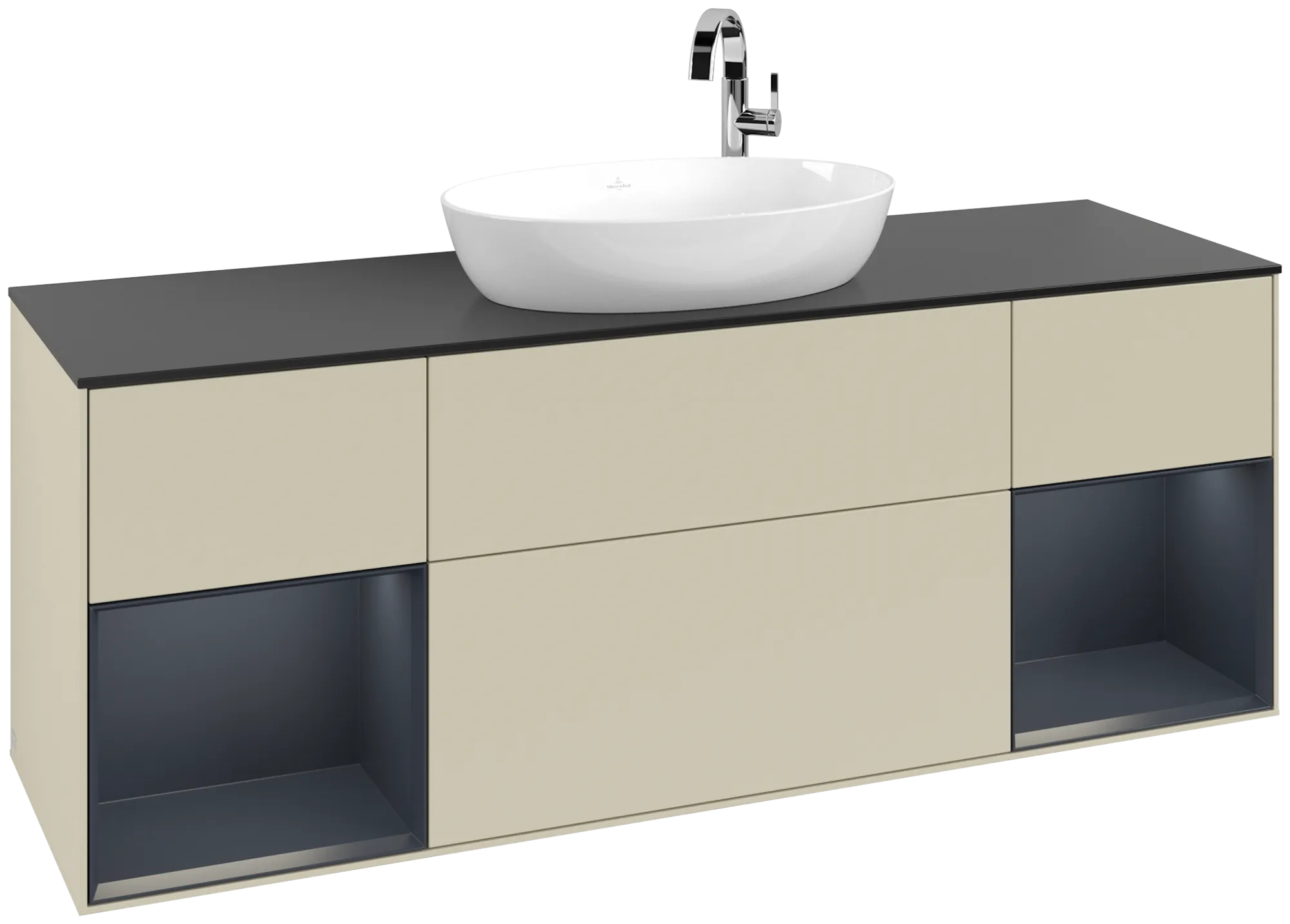 Bild von VILLEROY BOCH Finion Waschbeckenunterschrank, mit Beleuchtung, 4 Auszüge, 1600 x 603 x 501 mm, Silk Grey Matt Lacquer / Midnight Blue Matt Lacquer / Glass Black Matt #G982HGHJ