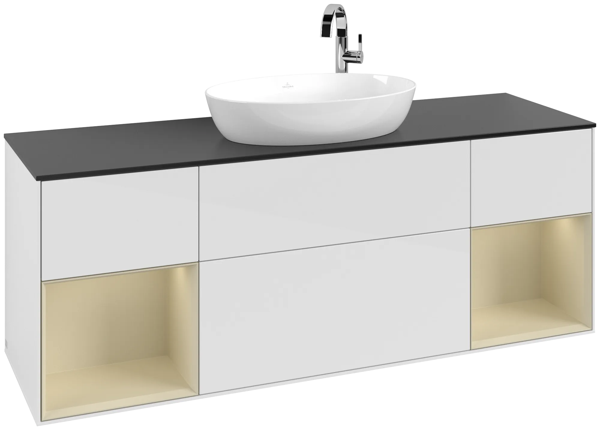 Bild von VILLEROY BOCH Finion Waschbeckenunterschrank, mit Beleuchtung, 4 Auszüge, 1600 x 603 x 501 mm, Glossy White Lacquer / Silk Grey Matt Lacquer / Glass Black Matt #G982HJGF