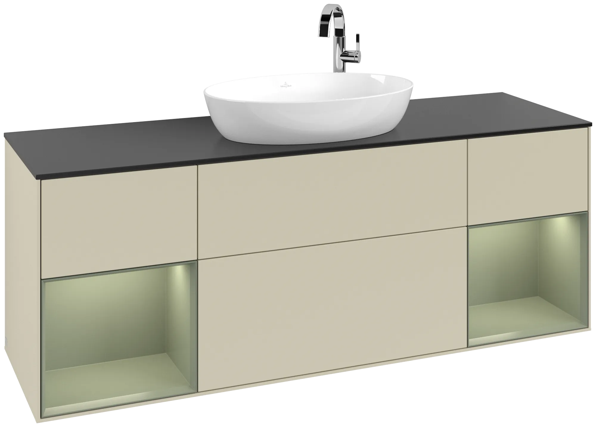 Bild von VILLEROY BOCH Finion Waschbeckenunterschrank, mit Beleuchtung, 4 Auszüge, 1600 x 603 x 501 mm, Silk Grey Matt Lacquer / Olive Matt Lacquer / Glass Black Matt #G982GMHJ