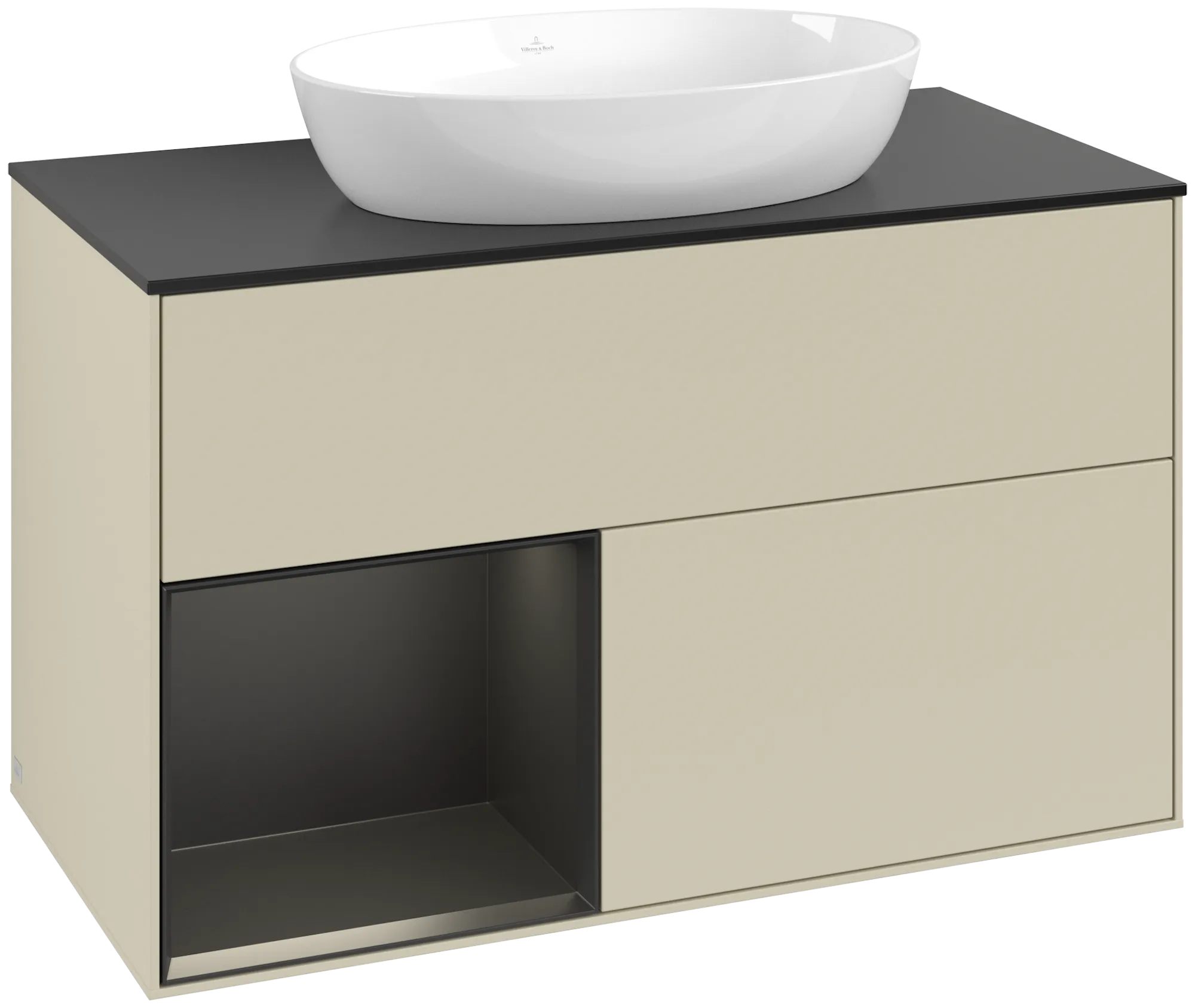 Bild von VILLEROY BOCH Finion Waschbeckenunterschrank, mit Beleuchtung, 2 Auszüge, 1000 x 603 x 501 mm, Silk Grey Matt Lacquer / Black Matt Lacquer / Glass Black Matt #GA12PDHJ