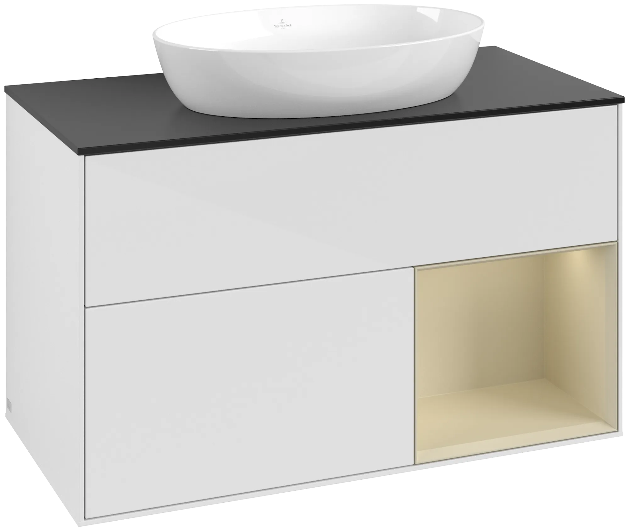 Bild von VILLEROY BOCH Finion Waschbeckenunterschrank, mit Beleuchtung, 2 Auszüge, 1000 x 603 x 501 mm, Glossy White Lacquer / Silk Grey Matt Lacquer / Glass Black Matt #GA22HJGF