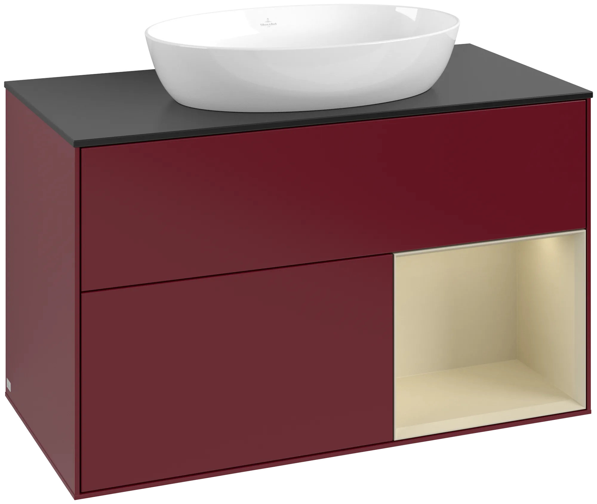 Bild von VILLEROY BOCH Finion Waschbeckenunterschrank, mit Beleuchtung, 2 Auszüge, 1000 x 603 x 501 mm, Peony Matt Lacquer / Silk Grey Matt Lacquer / Glass Black Matt #GA22HJHB