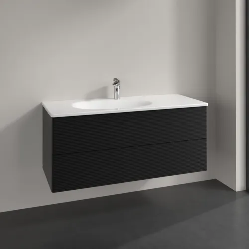 Obrázek VILLEROY BOCH Toaletní skříňka Antao, 2 výsuvy, 1188 x 504 x 492 mm, přední strana s konstrukcí, černý matný lak #K06100PD