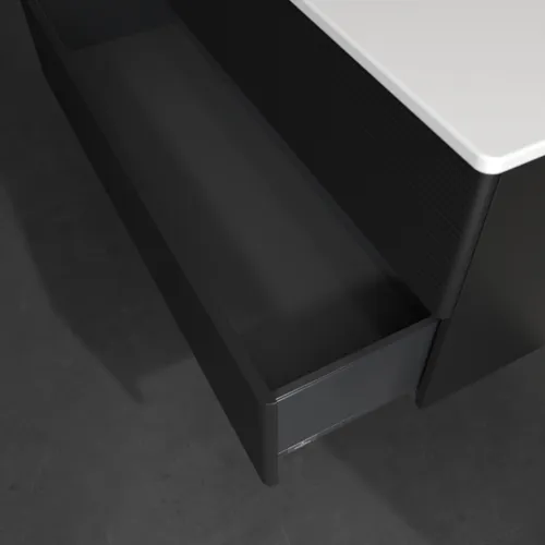 Obrázek VILLEROY BOCH Toaletní skříňka Antao, 2 výsuvy, 1188 x 504 x 492 mm, přední strana s konstrukcí, černý matný lak #K06100PD