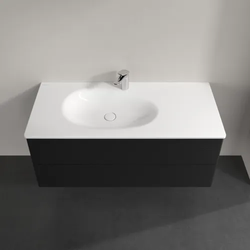 Obrázek VILLEROY BOCH Toaletní skříňka Antao, 2 výsuvy, 1188 x 504 x 492 mm, přední strana s konstrukcí, černý matný lak #K06100PD
